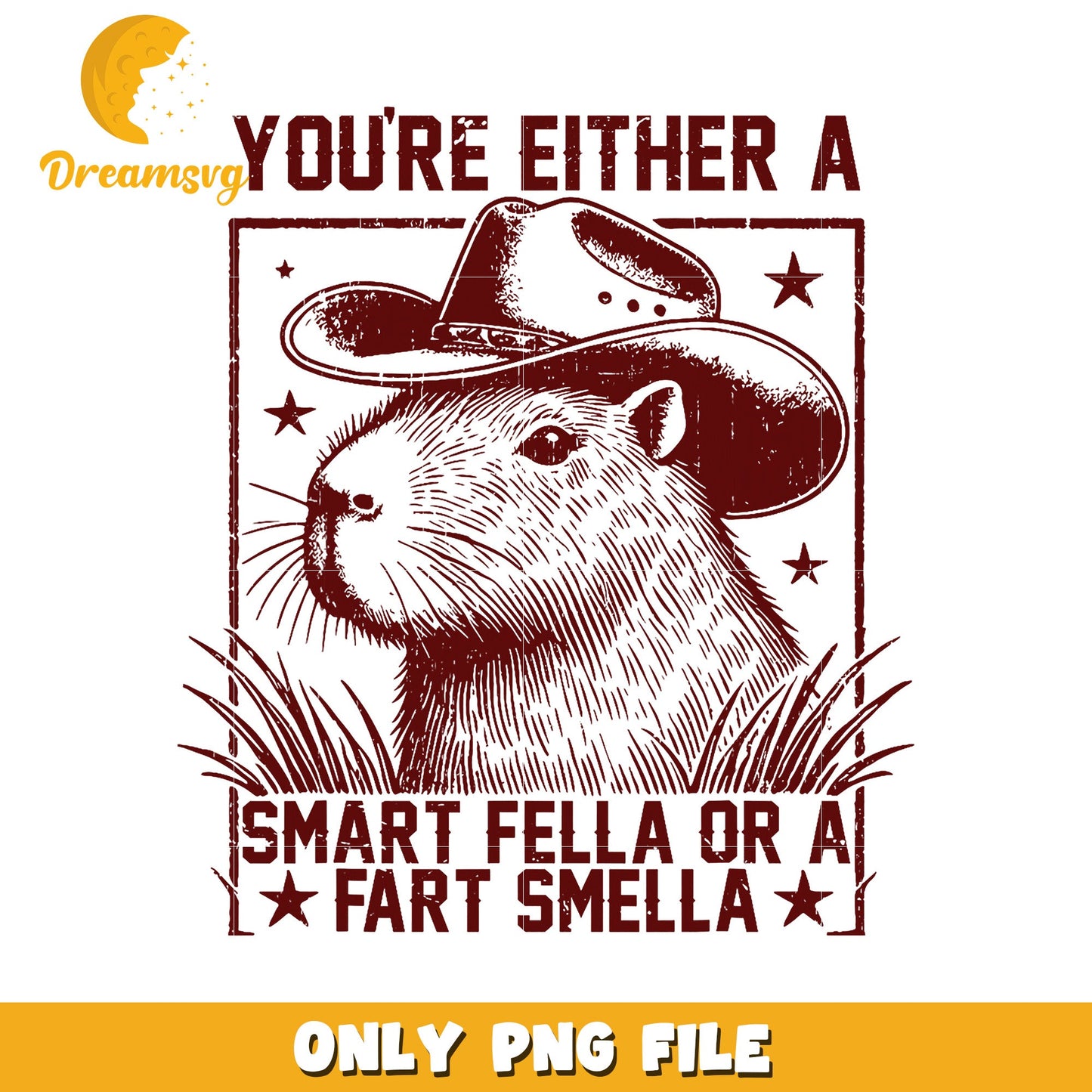 Capybara Cowboy PNG Smart Fella or Fart Smella Design