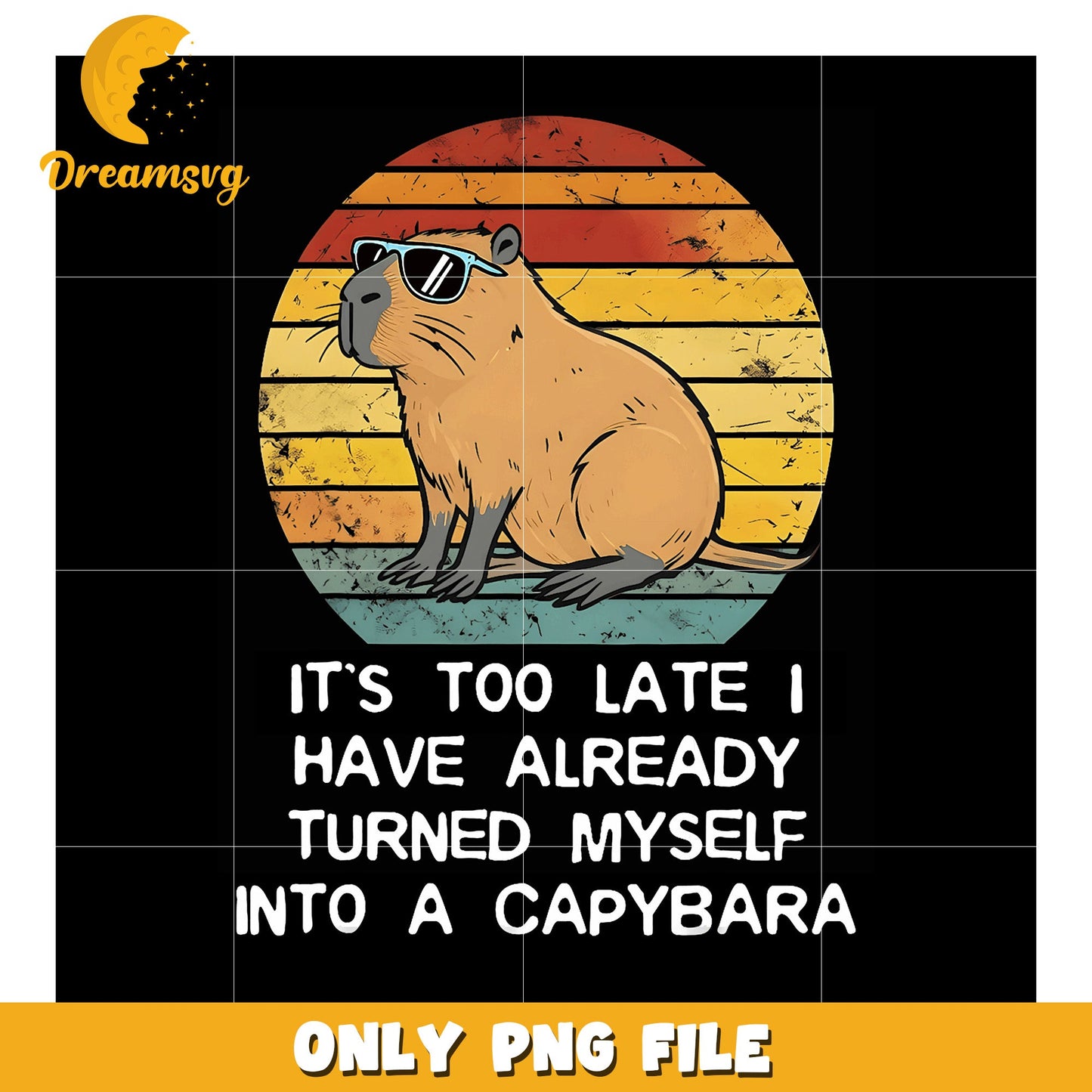 Capybara Retro Sunset PNG Design