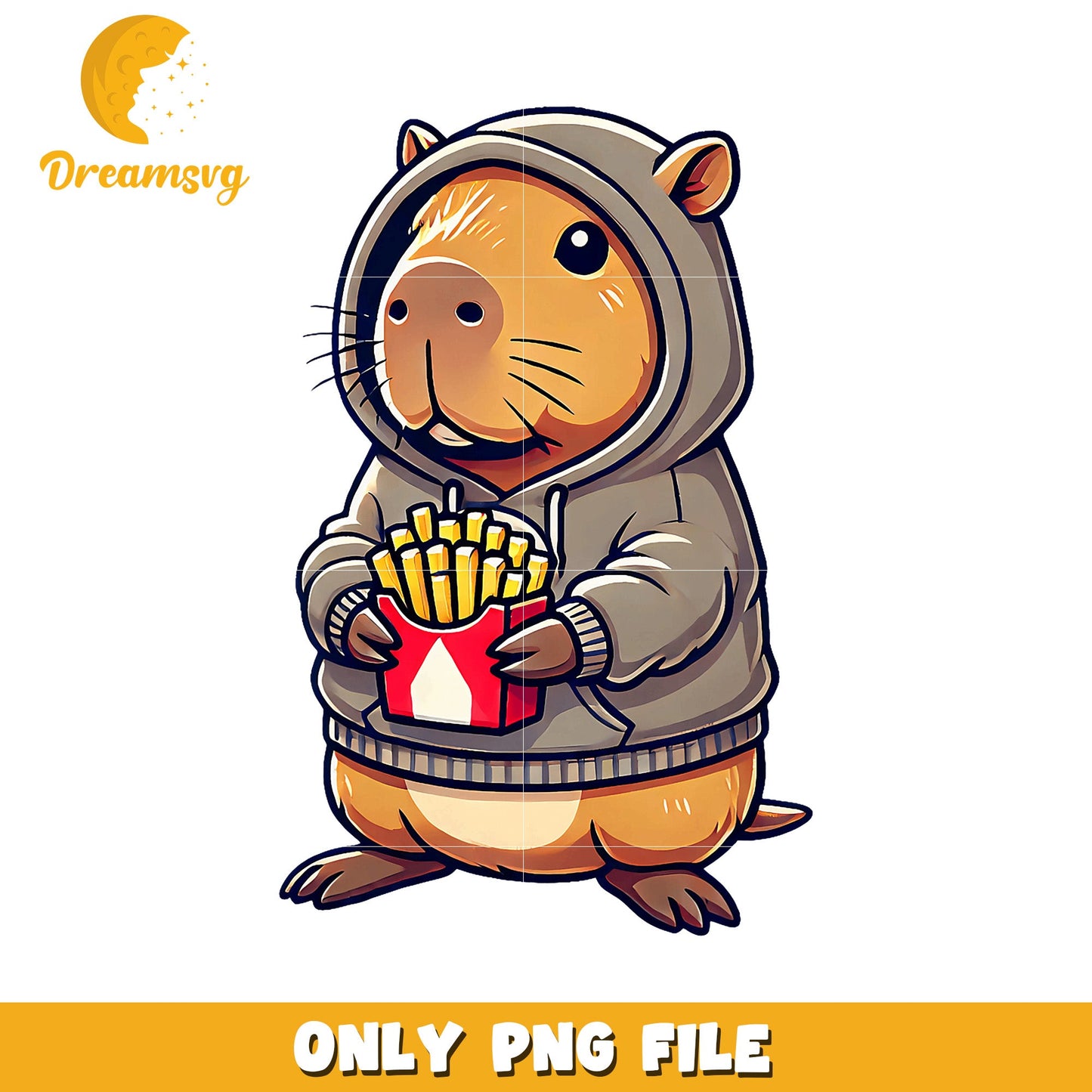 Capybara in Hoodie PNG Cute French Fries Design