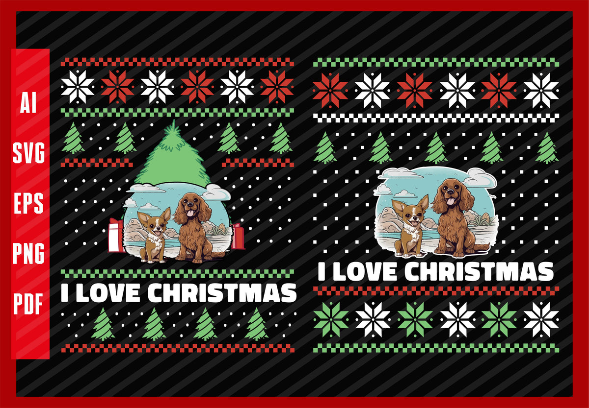 Cat Playing Banjo Funny Music and Cats Lover, I Love Christmas T-Shirt Design Eps, Ai, Png, Svg and Pdf Printable Files