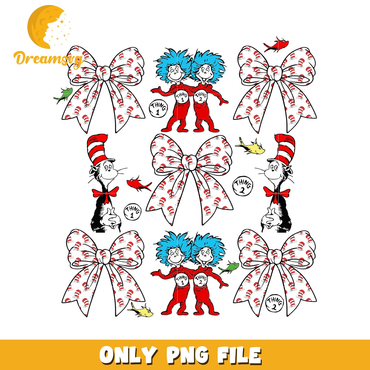 Cat in the Hat Inspired PNG with Bows and Characters