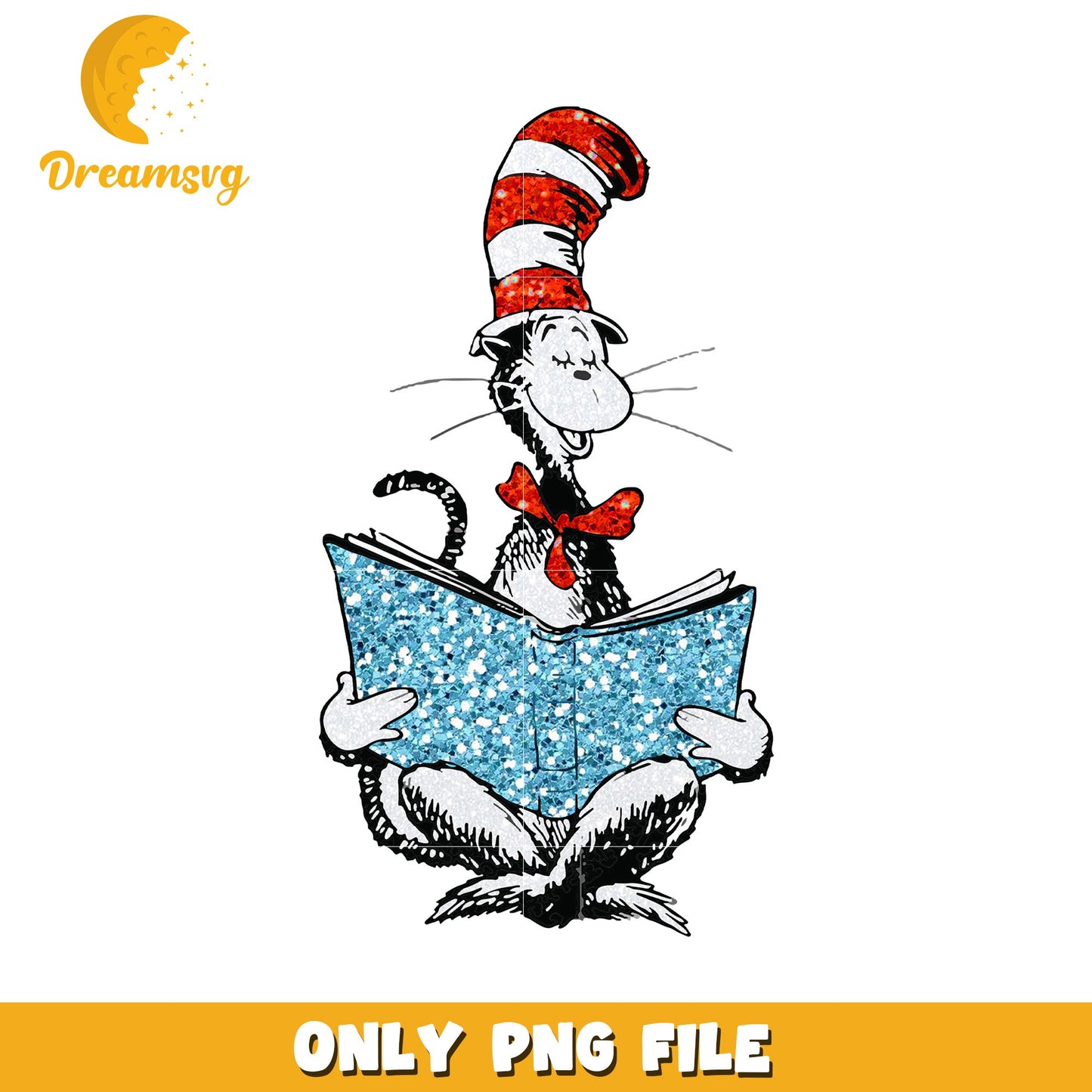 Cat in the Hat PNG Glitter Reading
