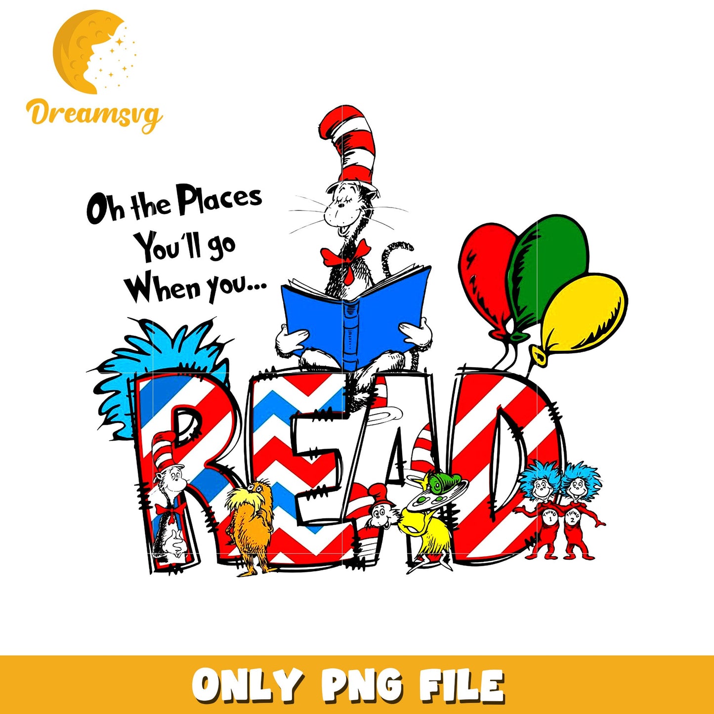 Cat in the Hat Read Design Inspirational PNG Artwork
