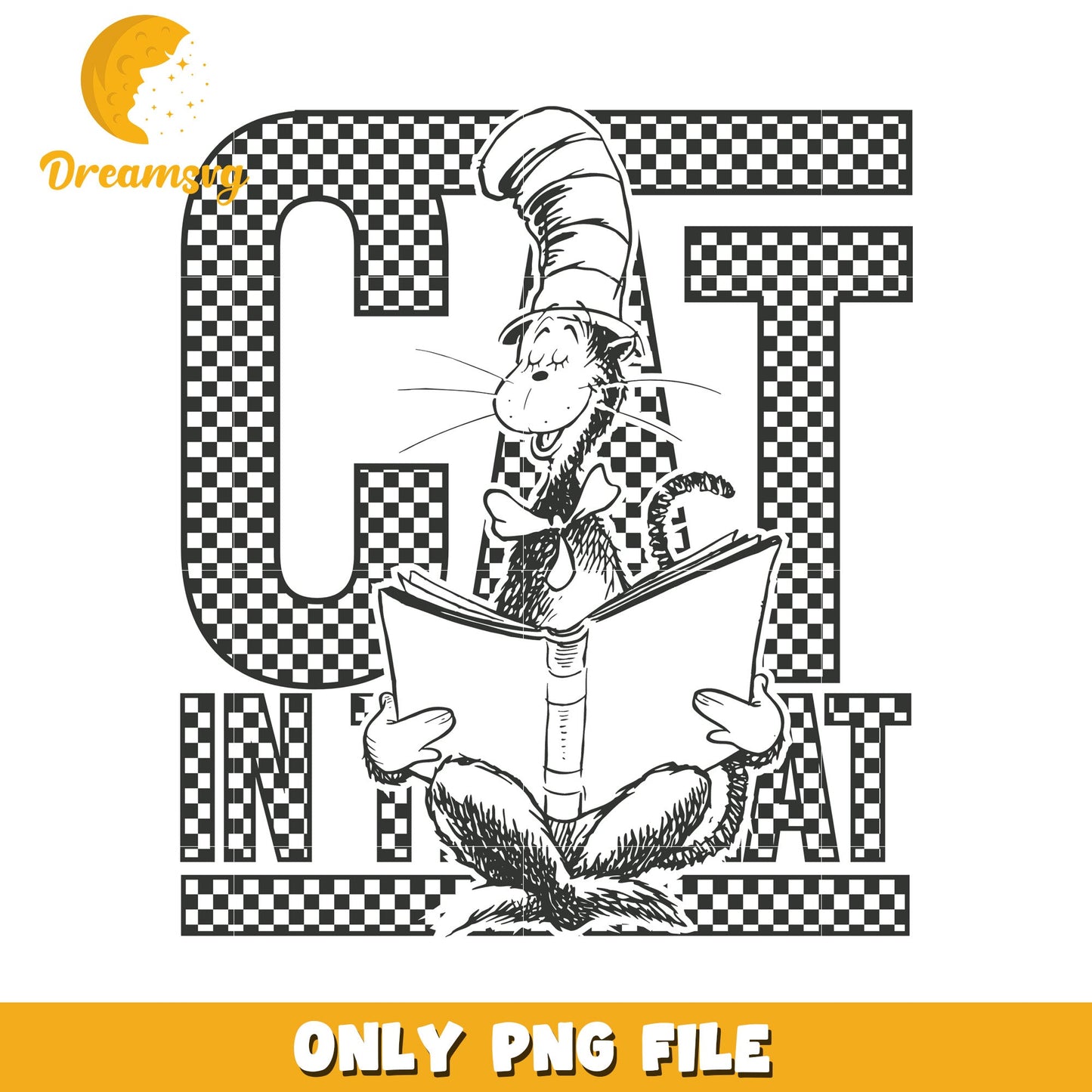 Cat in the Hat Reading Book PNG Design for Kids Decor