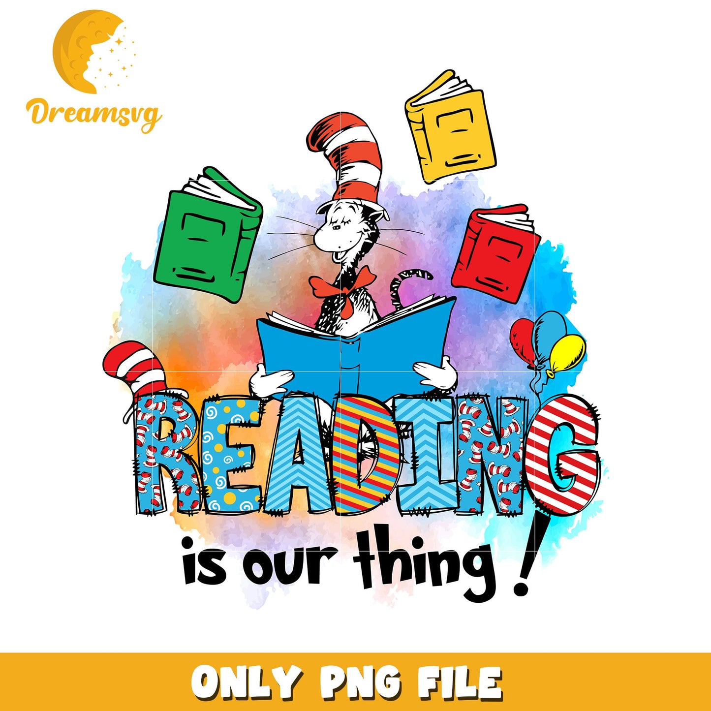 Cat in the Hat Reading PNG Design
