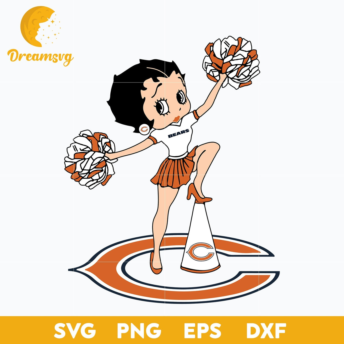 Chicago Bears Betty Boop Cheerleader Nfl Svg, Chicago Bears Svg, Sport Svg, Nfl Svg, Png, Dxf, Eps Digital File.