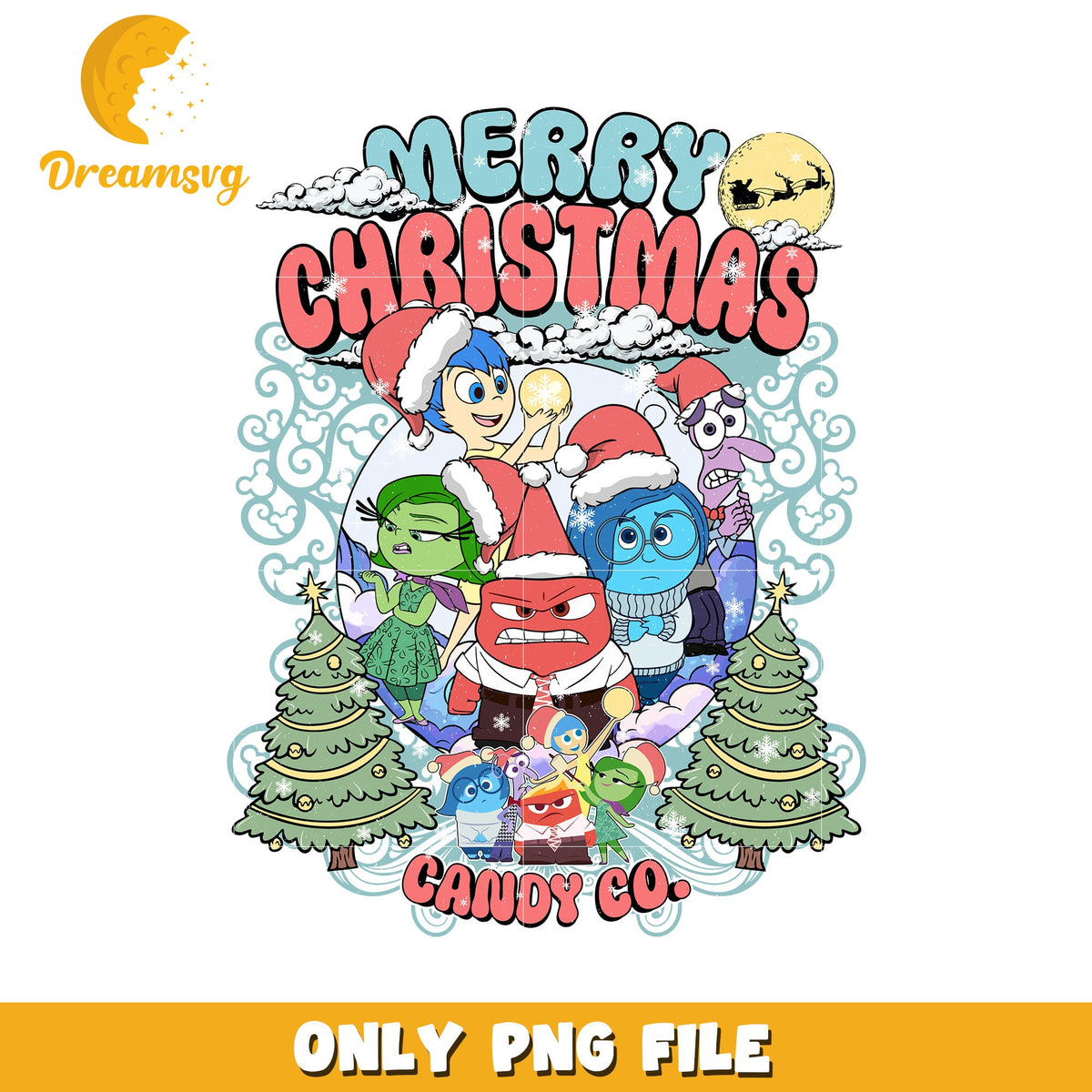 Chirstmas inside out design png, holiday cheer png, disney festive png