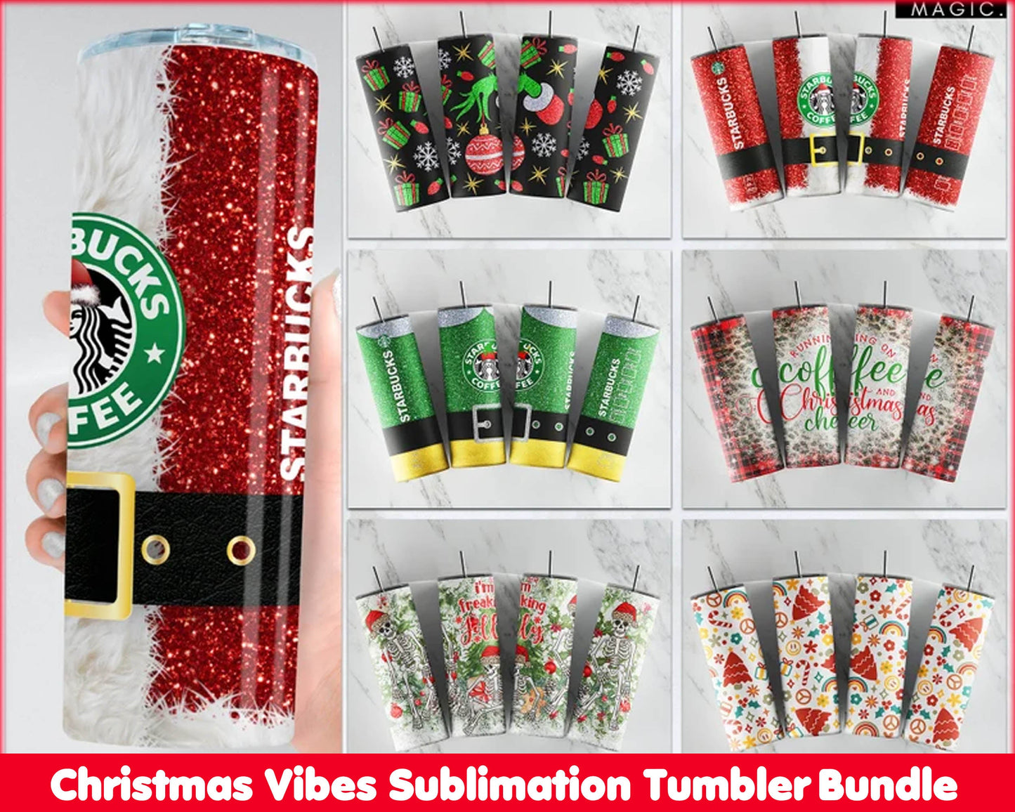 6 Christmas Tumbler, 20oz Skinny Tumbler Sublimation Designs, Christmas Vibes Tumbler Wrap bundle, Straight Tumbler, Instant Download CRM12112207