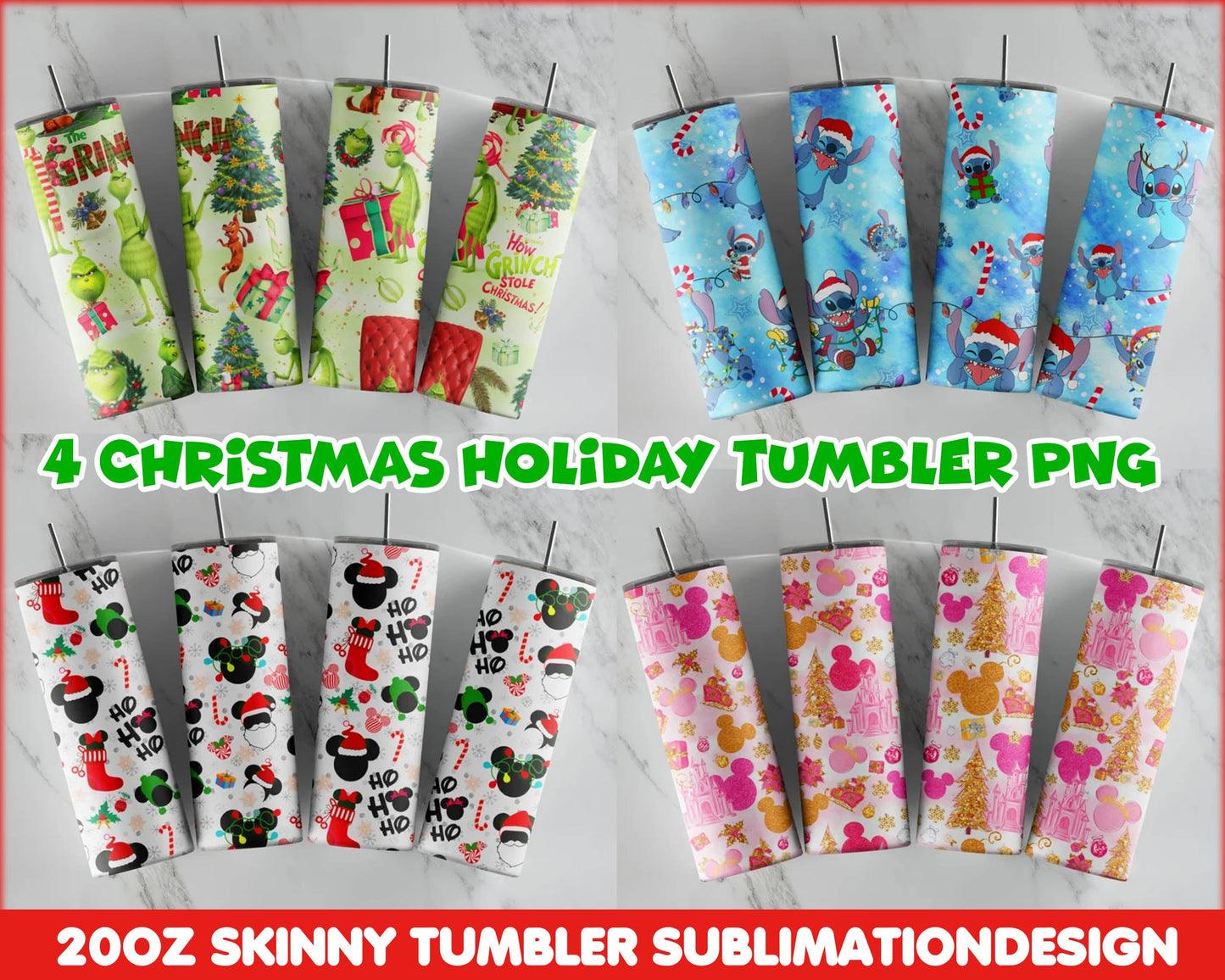 4 Christmas Holiday Tumbler, 20oz Skinny Tumbler Sublimation Designs, Christmas Straight Tumbler Wrap bundle, PNG, Instant Download CRM12112202