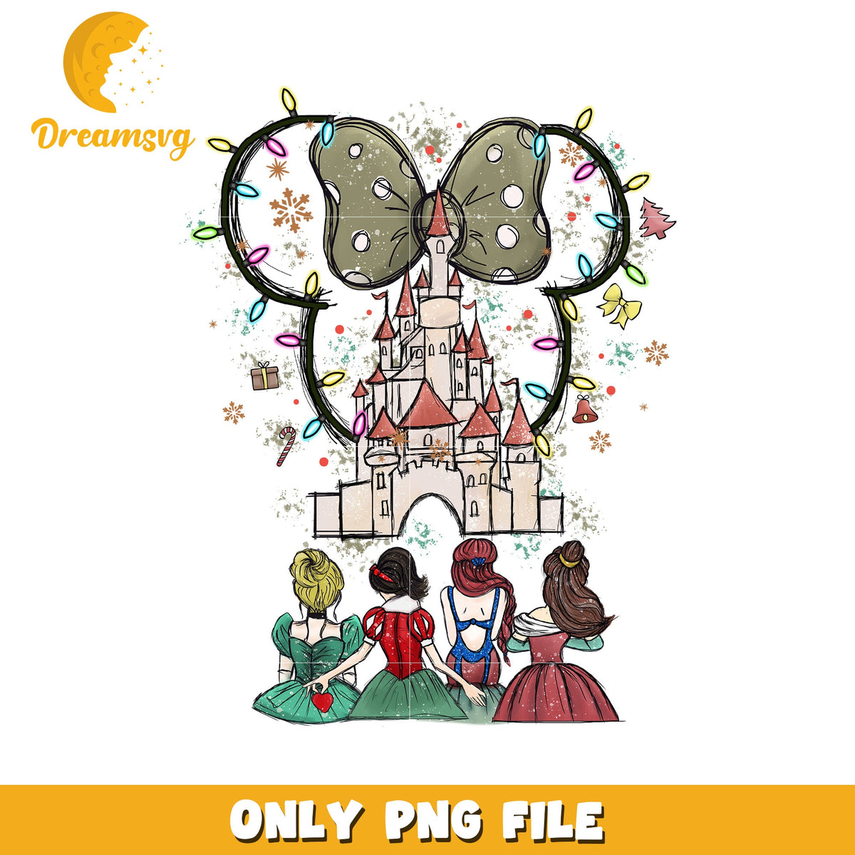 Christmas princess handrawn png, disney christmas art png, disney festive mood png