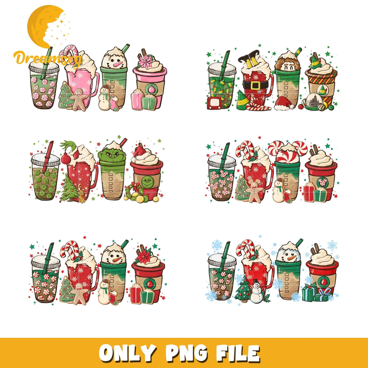 Coffee cup christmas design bundle png, christmas coffee png