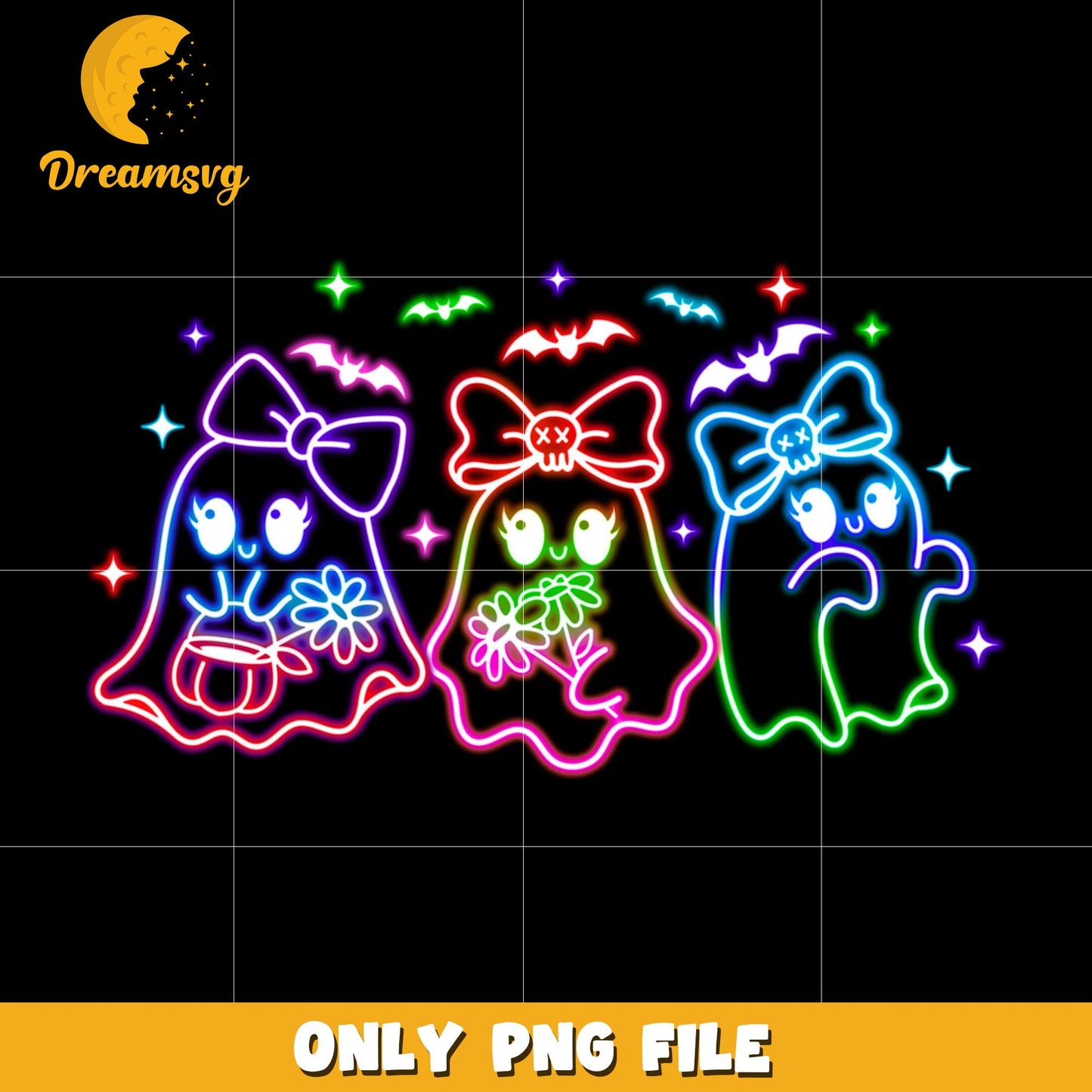 Colorful neon ghouls png, spooky season png, halloween pumpkin png