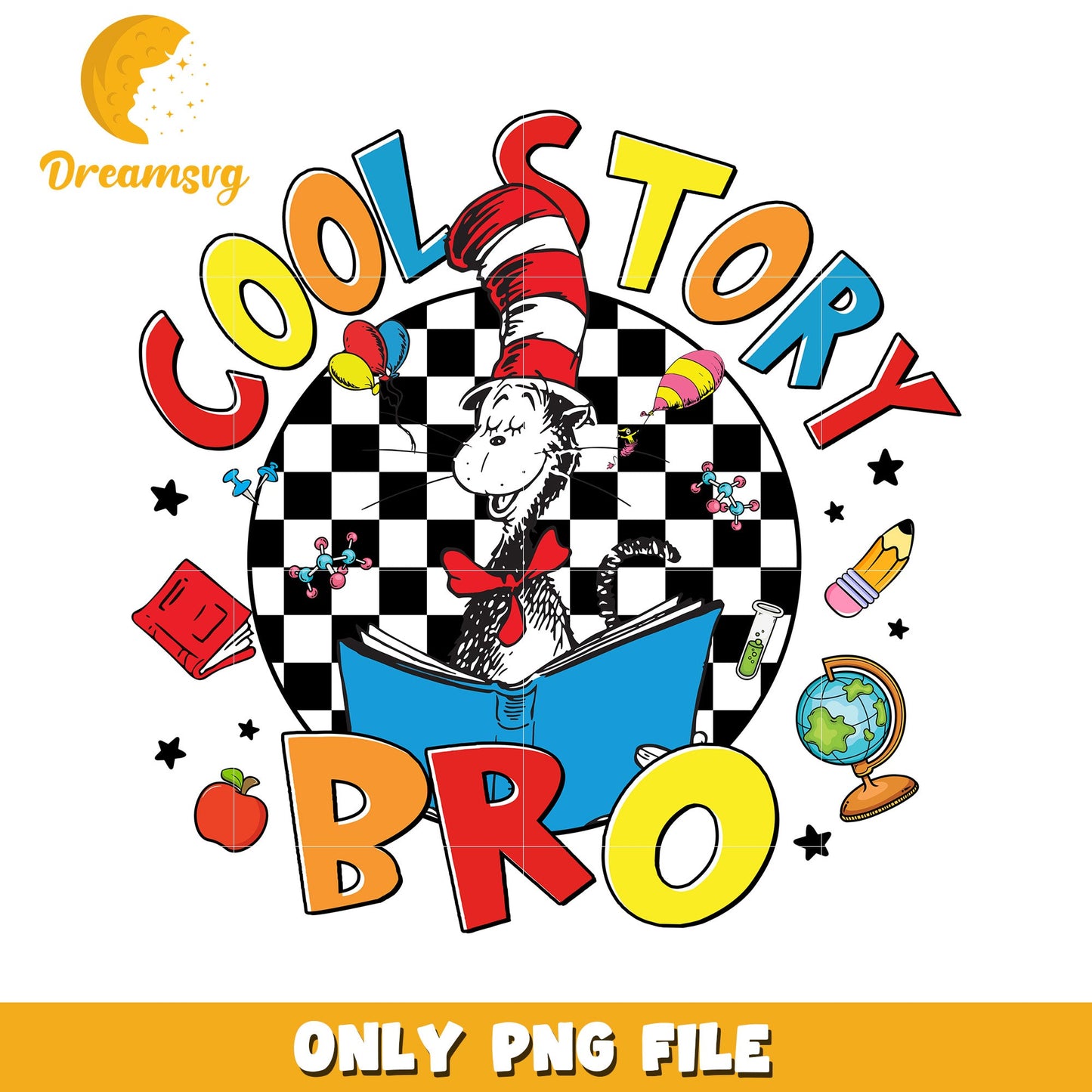 Cool Story Bro Funny Cat in Hat PNG Design for Kids