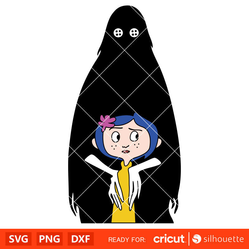 Coraline with Ghost Svg, Coraline Button Eyes Svg, Halloween Svg, Horror Svg, Cricut, Silhouette Vector Cut File