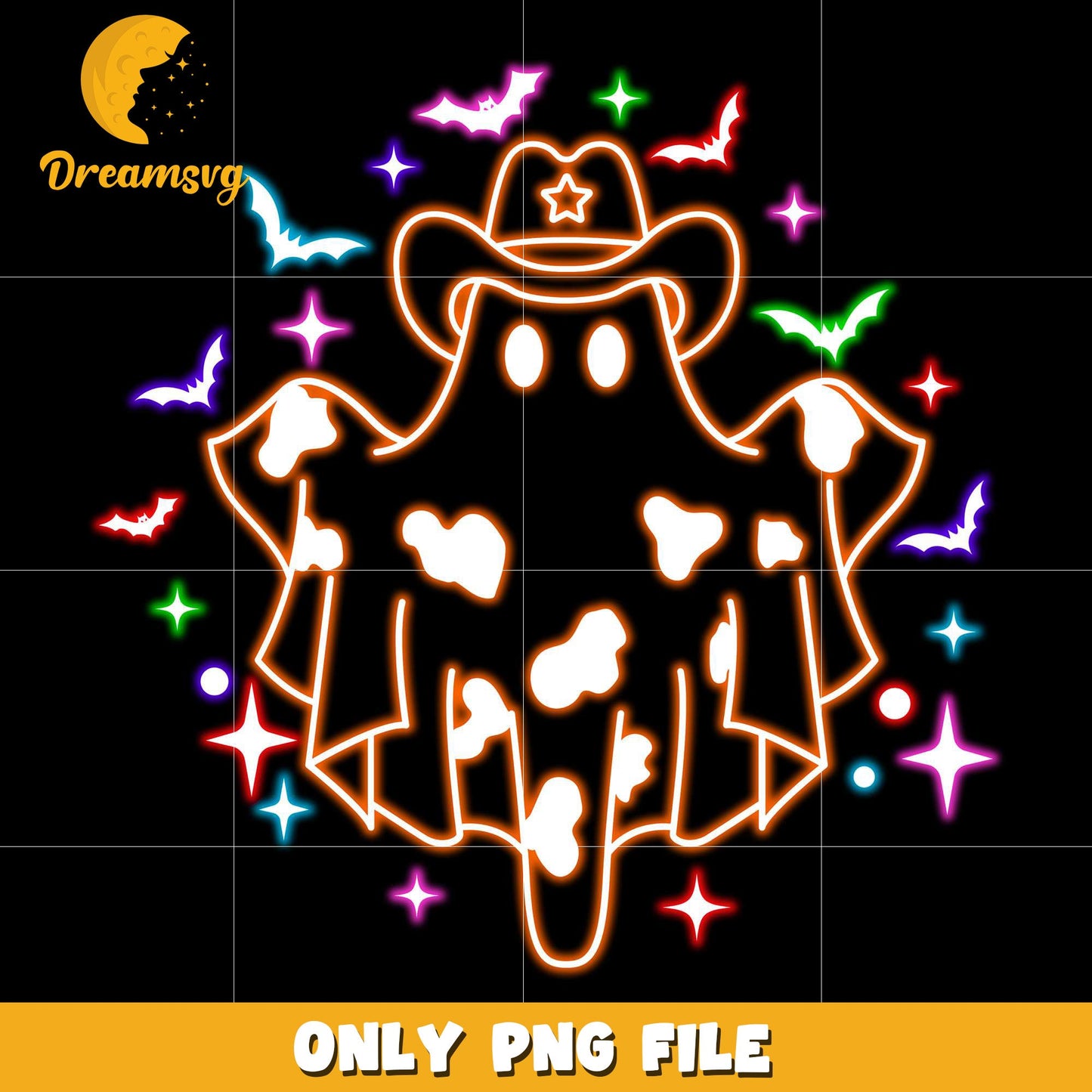 Cowboy ghoul neon png, spooky autumn png, trick or treat png