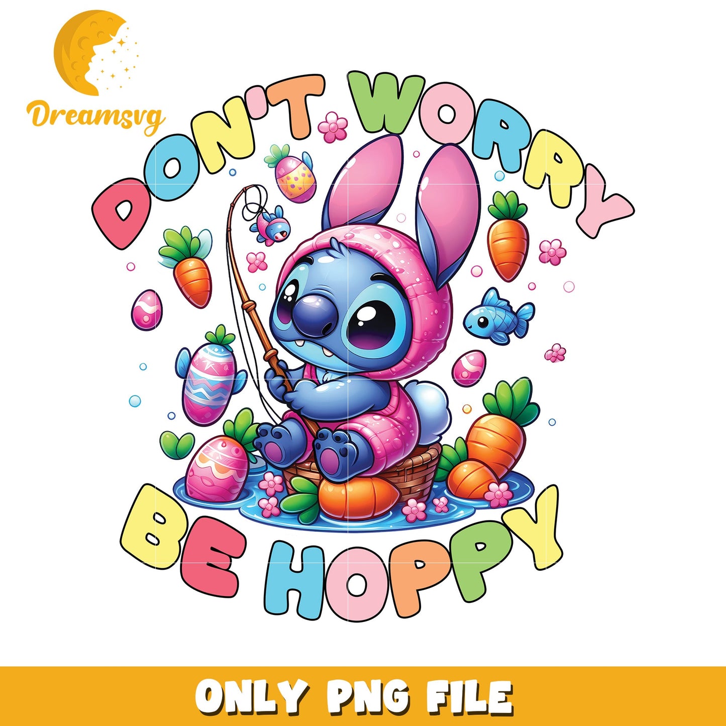 Cute Bunny Fishing Design Don't Worry Be Hoppy PNG Art