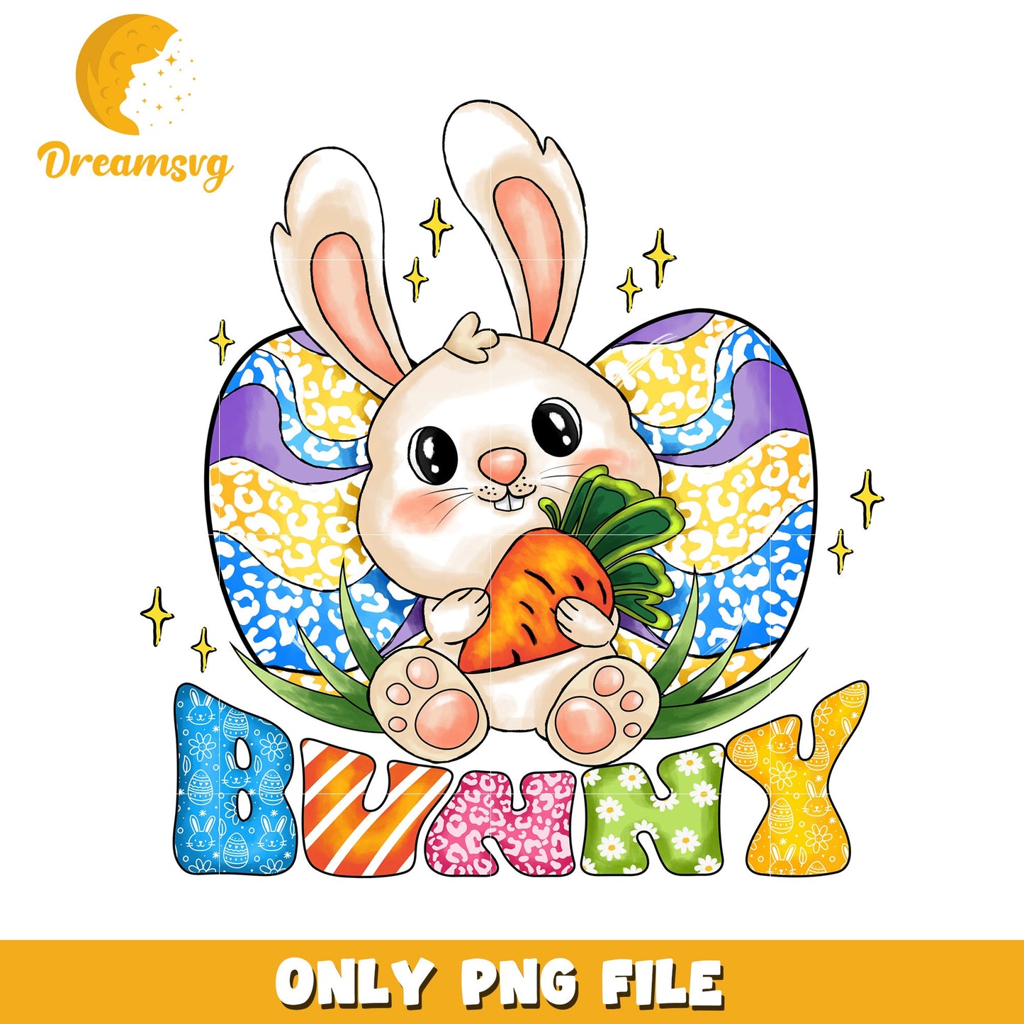 Cute Easter Bunny PNG Carrot & Eggs Design