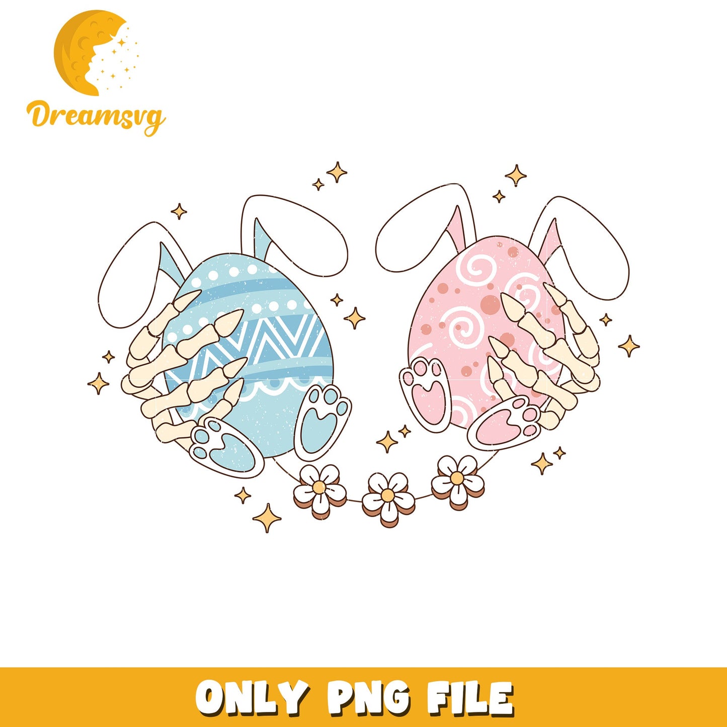 Cute Easter Bunny Skeletons with Colorful Eggs PNG Image