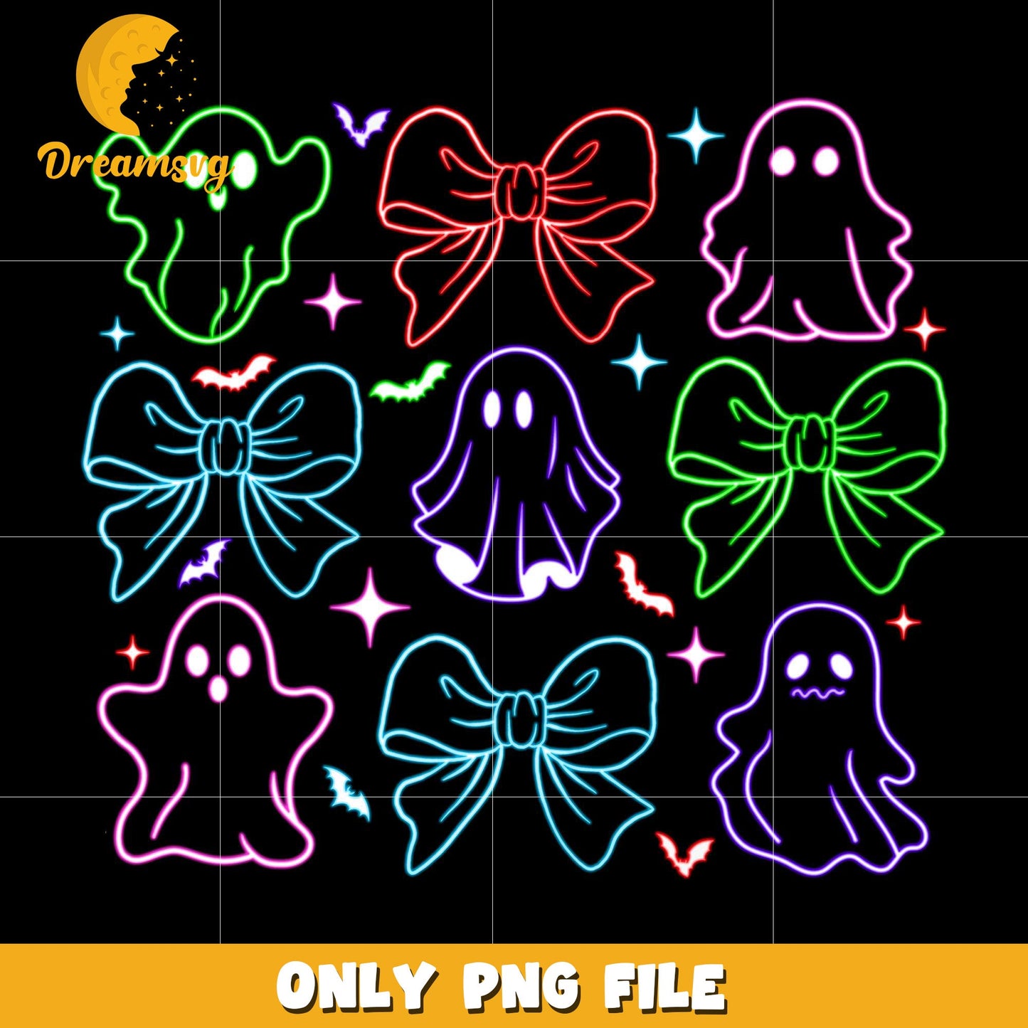 Cute and funny ghouls neon png, halloween characters png, halloween design png