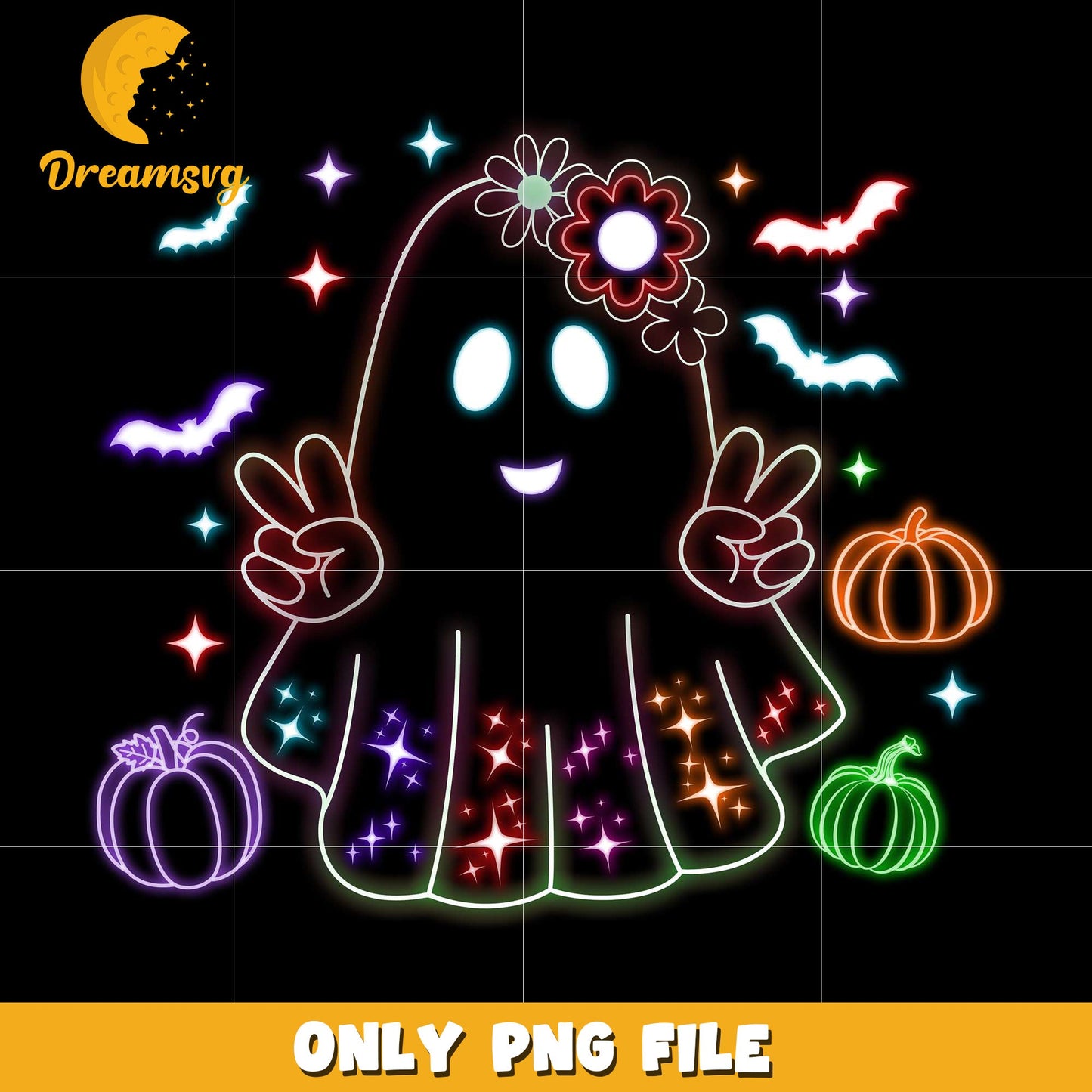 Cute ghoul design neon png, spooky season png, halloween pumpkin png