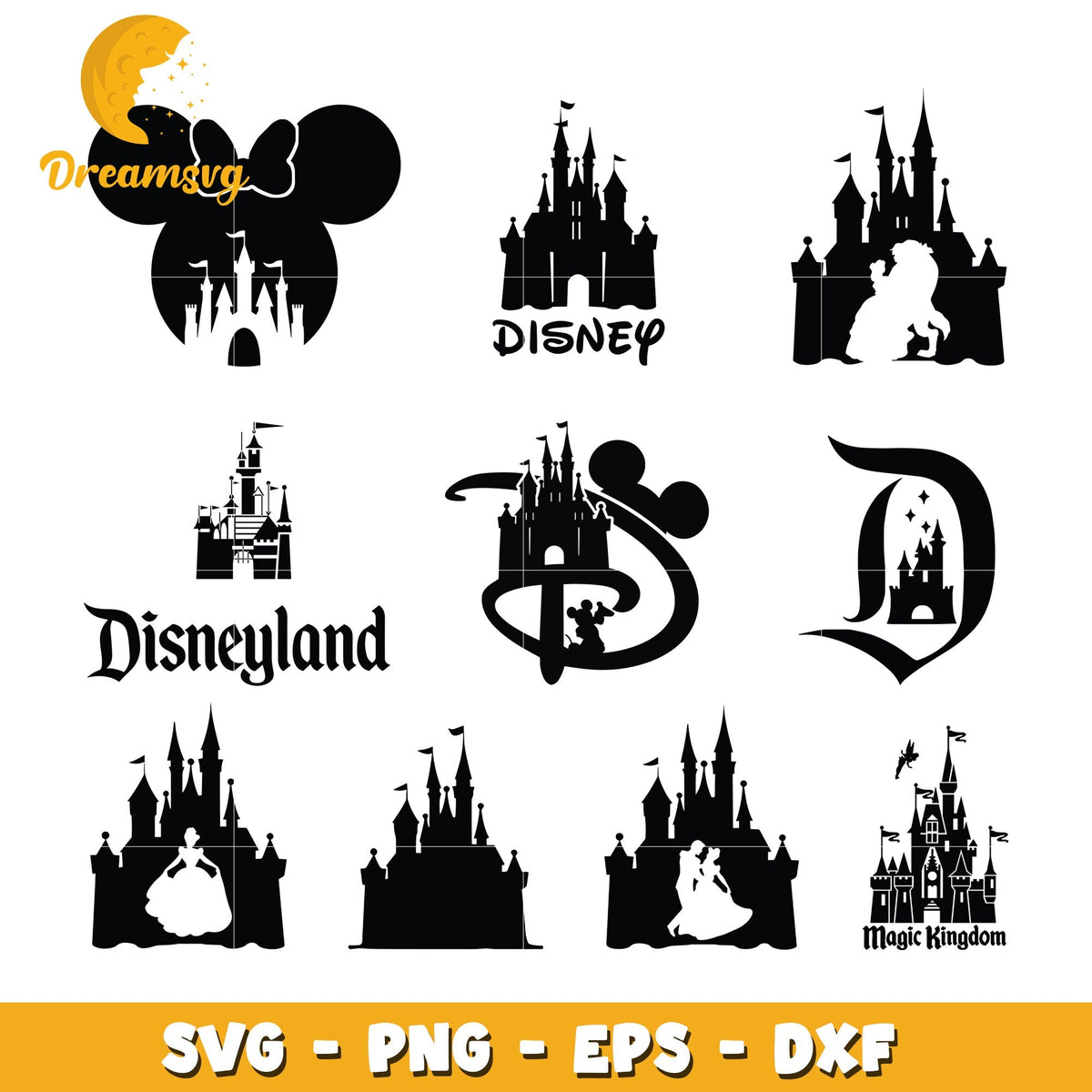 Disney castle black bundle svg, disney world castle svg