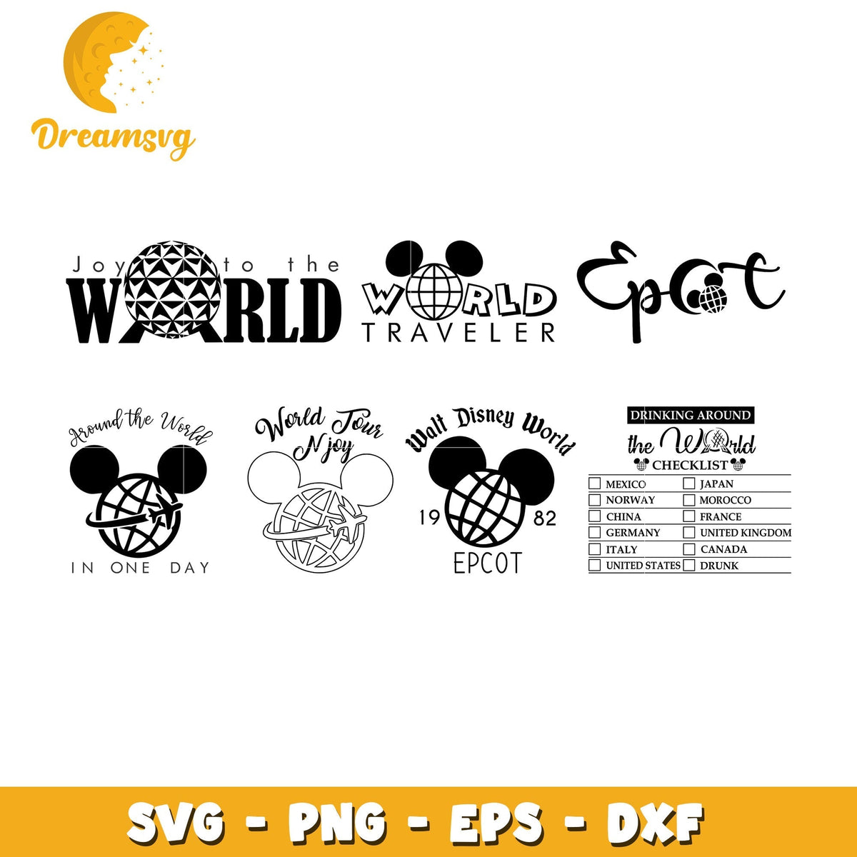 Walt disney world black white logo bundle svg, epcot at disney svg