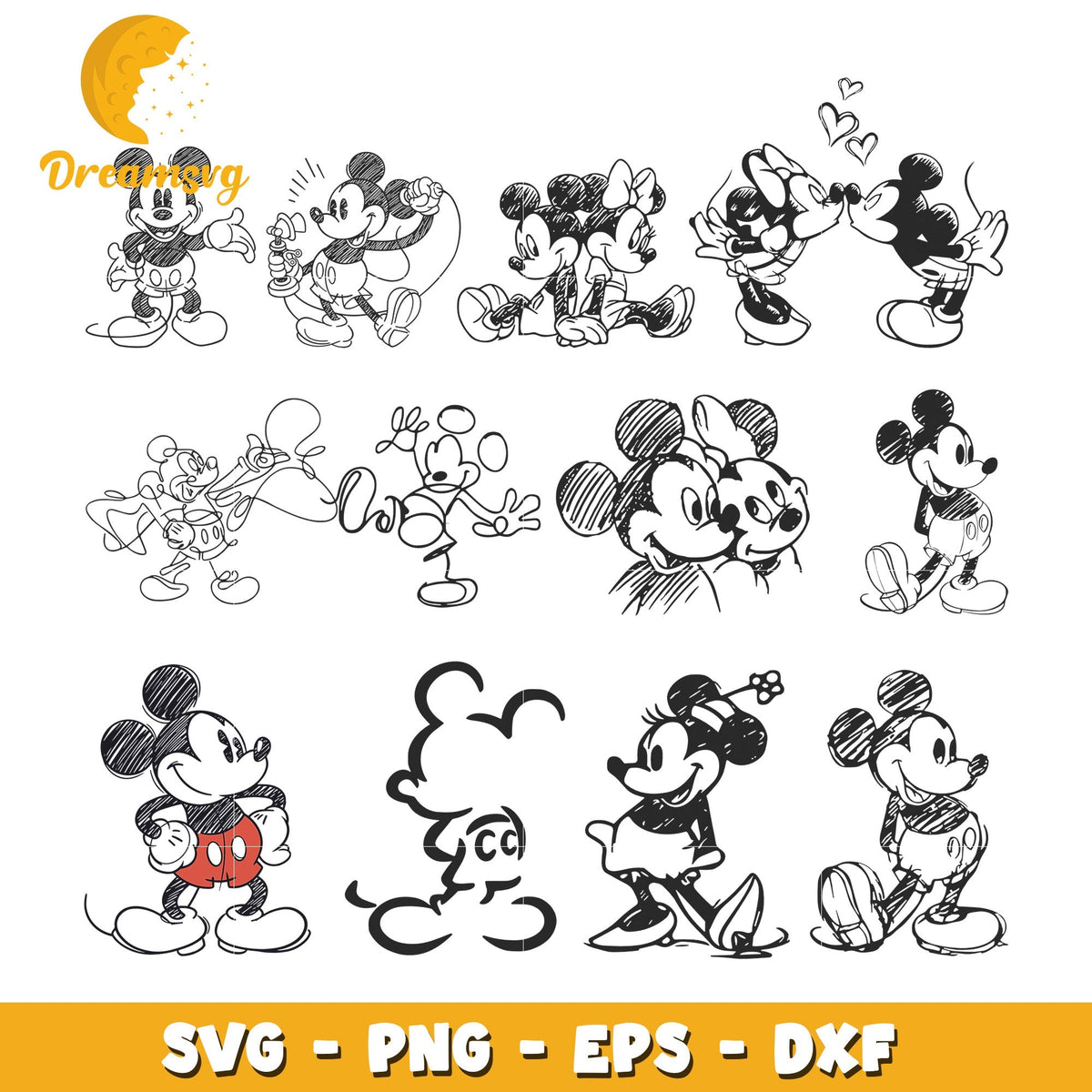 Disney mickey black white design bundle svg, minnie mouse black white svg