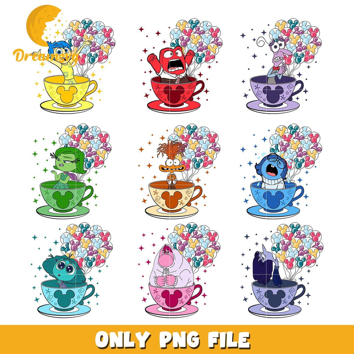 Inside out characters with balloon bundle png, disney inside out 2 png