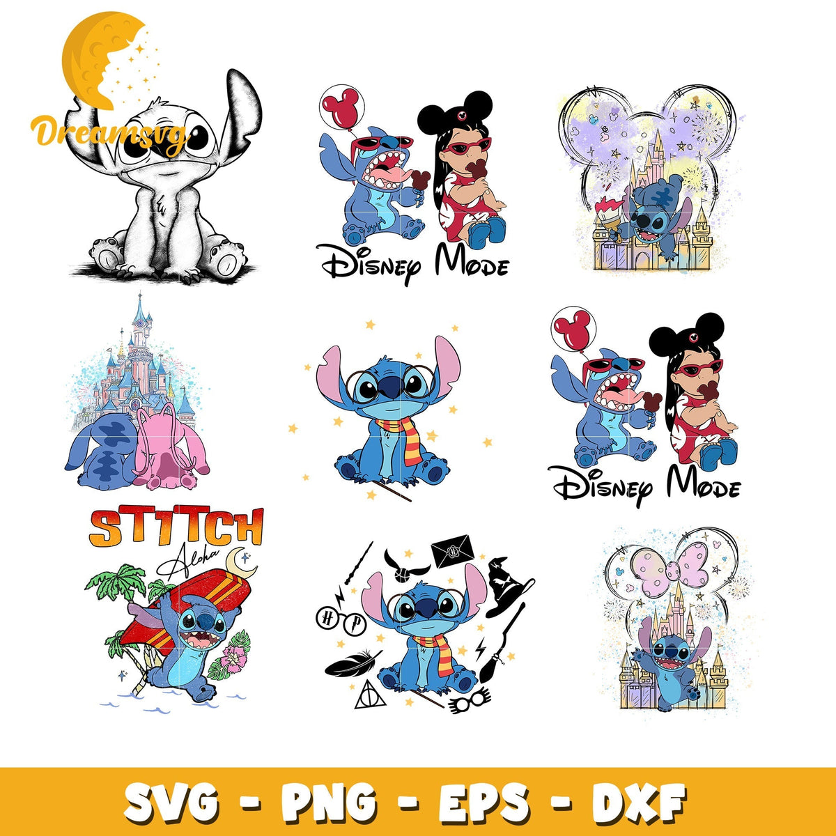 Disney stitch with castle bundle svg, cute disney stitch svg