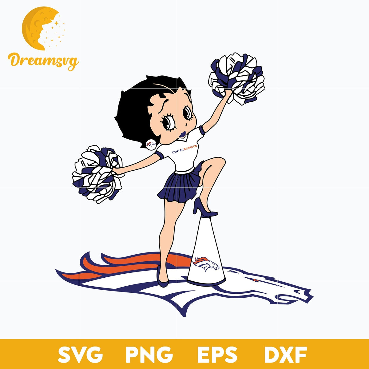 Denver Broncos Betty Boop Cheerleader Nfl Svg, Denver Broncos Svg, Sport Svg, Nfl Svg, Png, Dxf, Eps Digital File.