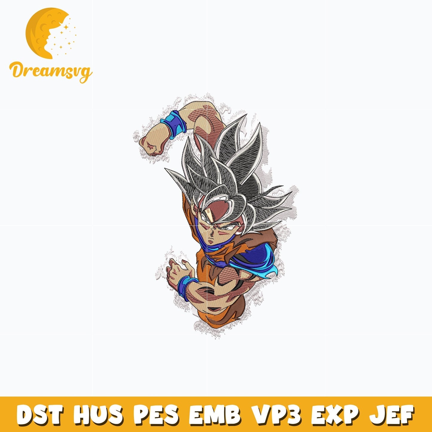 Goku white hair embroidery design