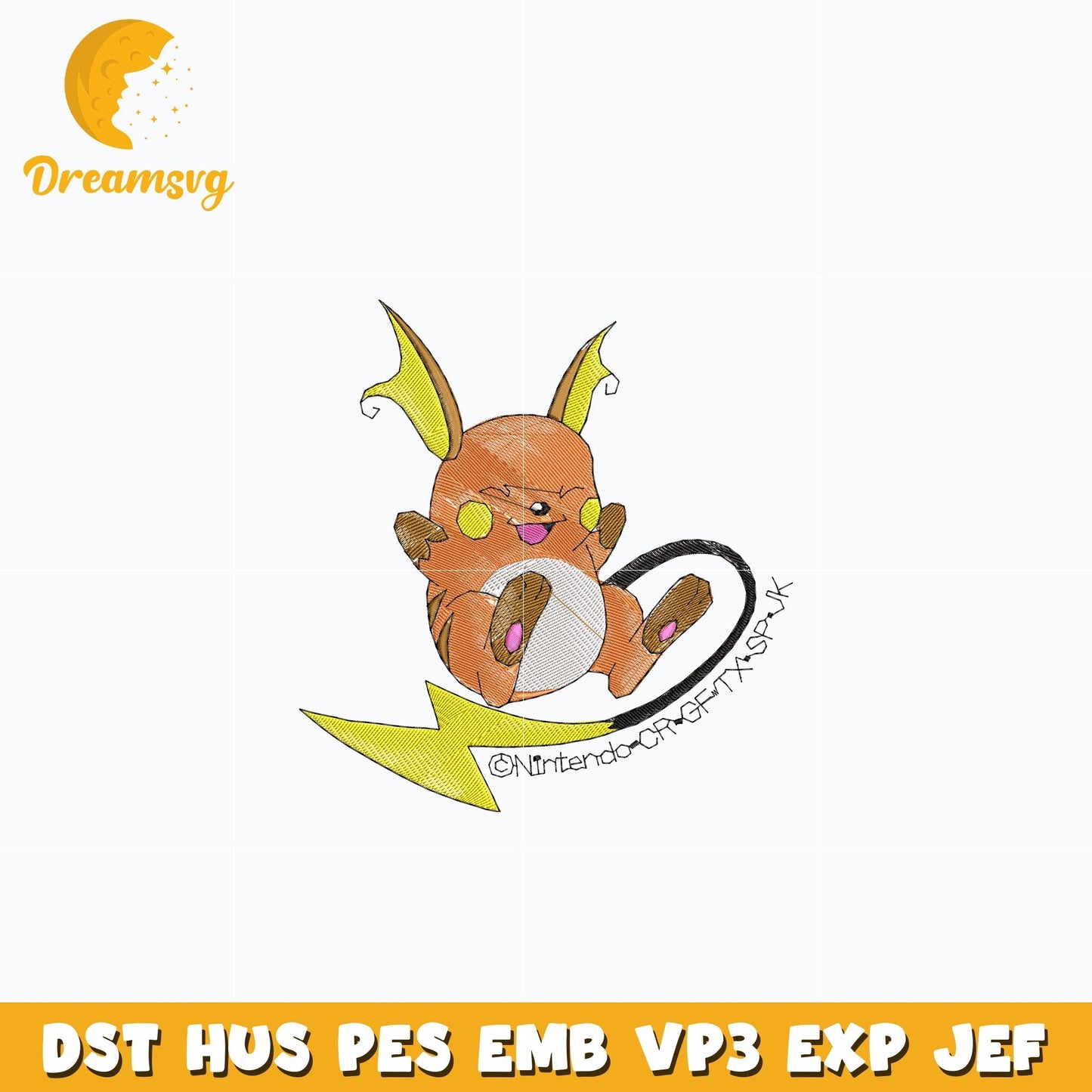 Raichu Pokemon embroidery design
