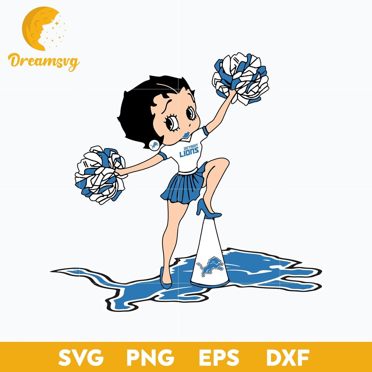 Detroit Lions Betty Boop Cheerleader Nfl Svg, Detroit Lions Svg, Sport Svg, Nfl Svg, Png, Dxf, Eps Digital File.