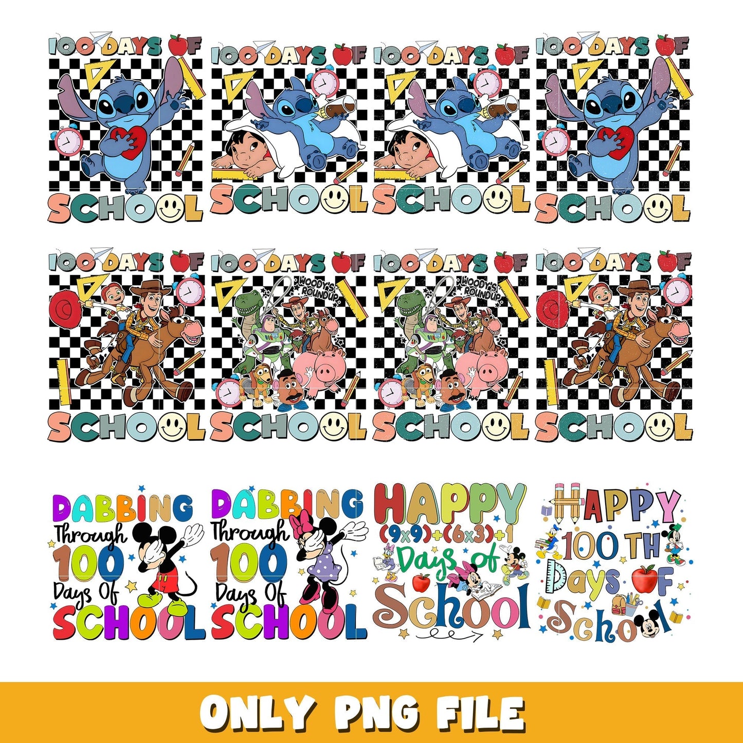 Cartoon 100 days school Designs bundle png, Disney cartoon png, Digital download