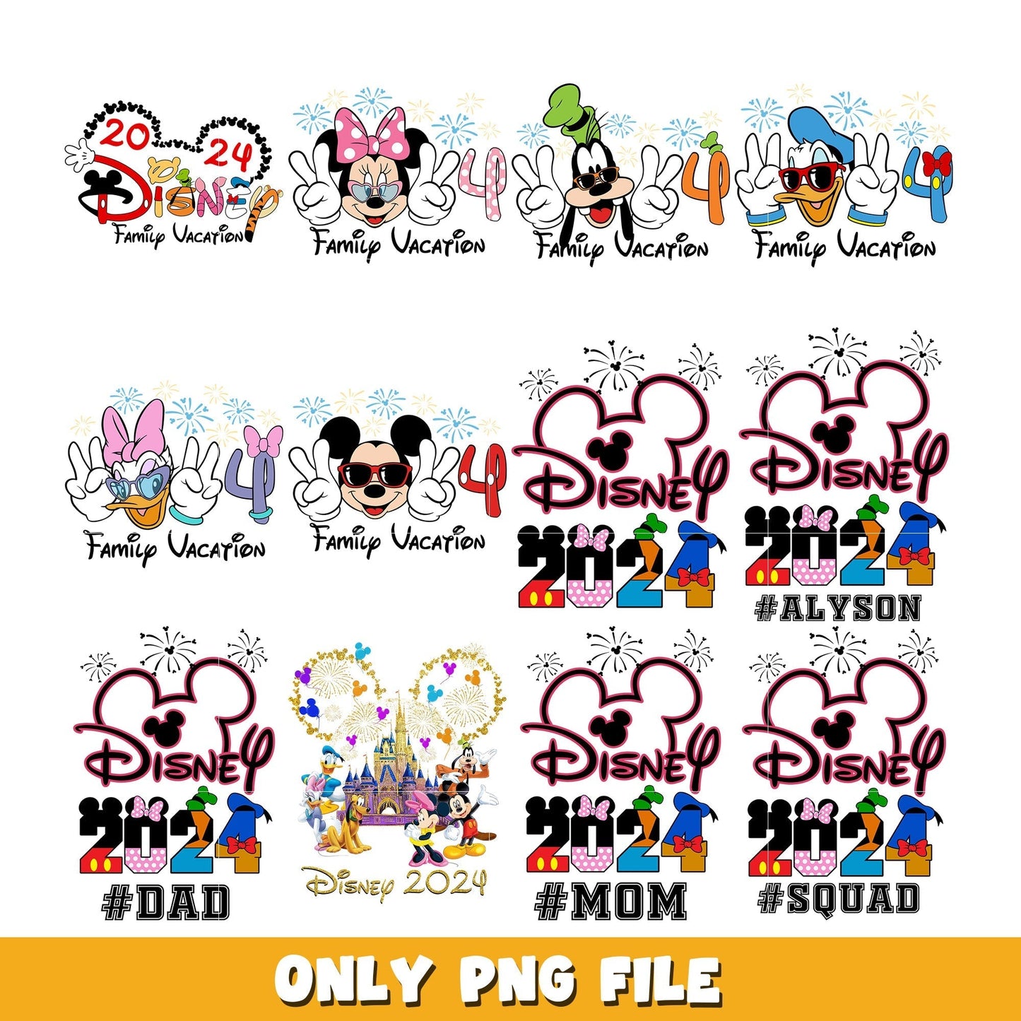 Disney Family Vacation 2024 bundle png, Disney cartoon png, Digital download
