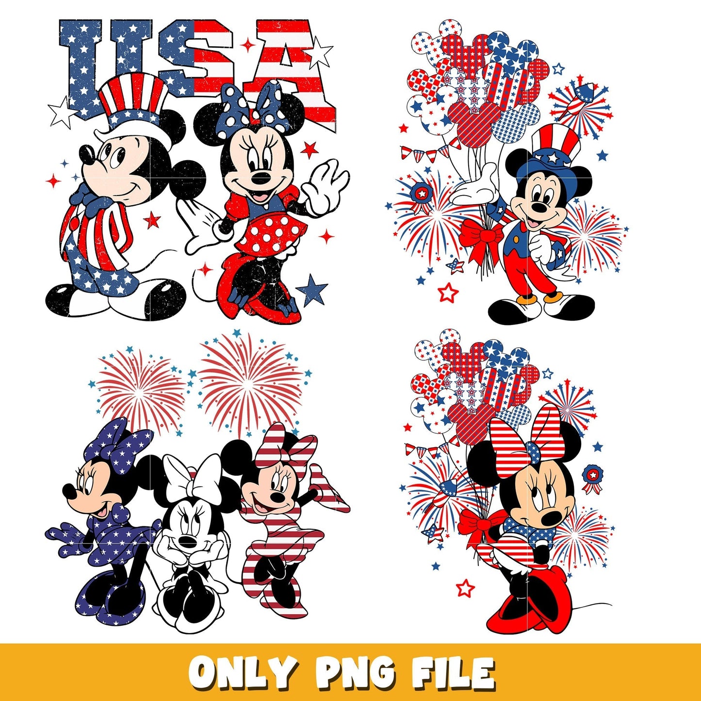 Disney 4th of july embroidery bundle png, Disney cartoon png, Digital download