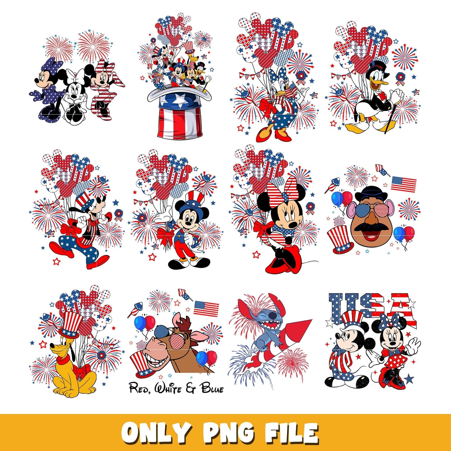 Mickey Mouse And Friends 4th of July bundle png, Disney cartoon png, Digital download
