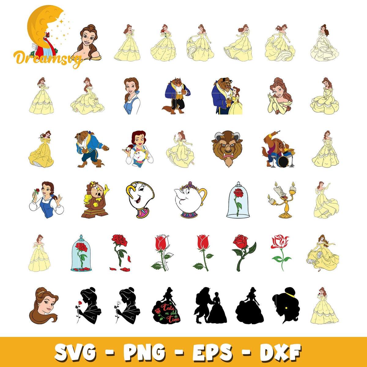 Disney beauty and the beast bundle svg, belle and prince svg