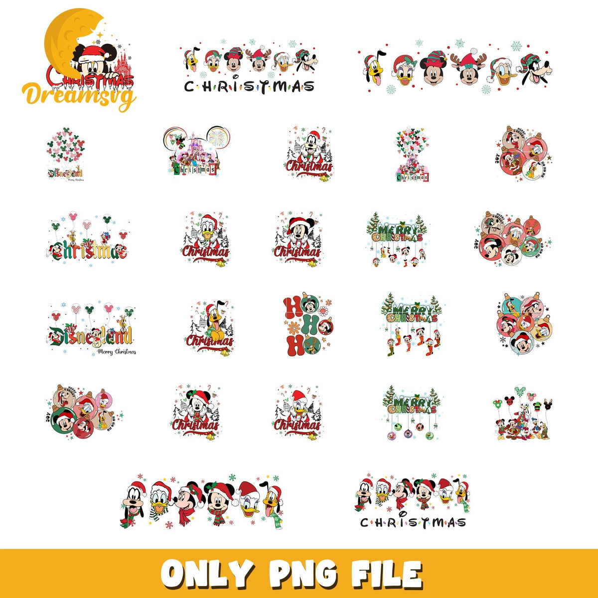 Mickey friends santa hat bundle png, mickey and friends christmas png