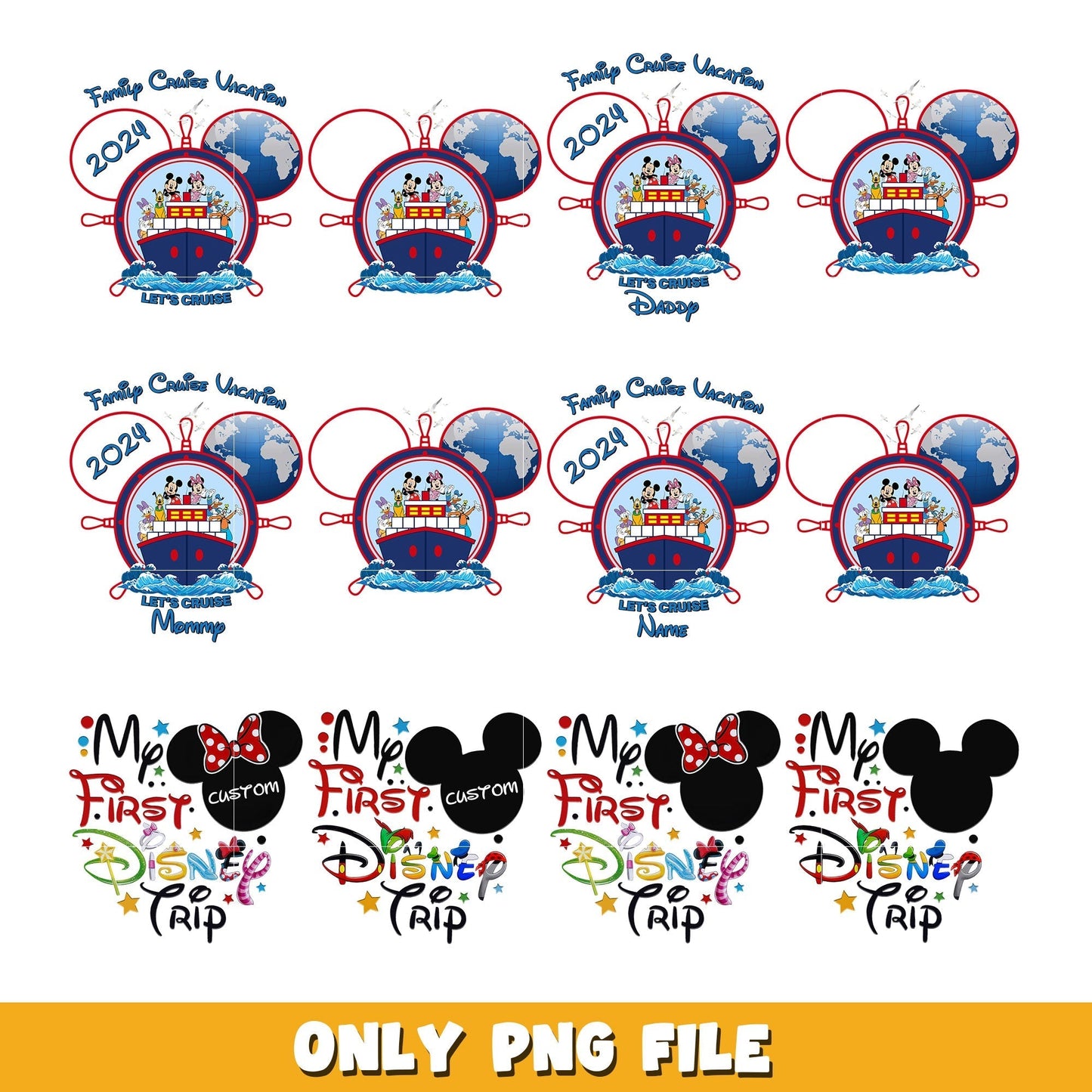 Disney Cruise Vacation head bundle png, Disney cartoon png, Digital download
