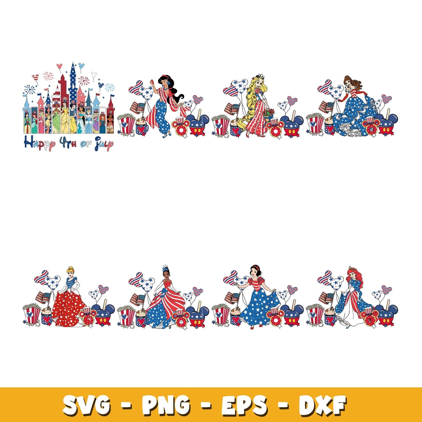 Princess 4th Of July American bundle svg, Princess svg, Disney cartoon svg, Digital download