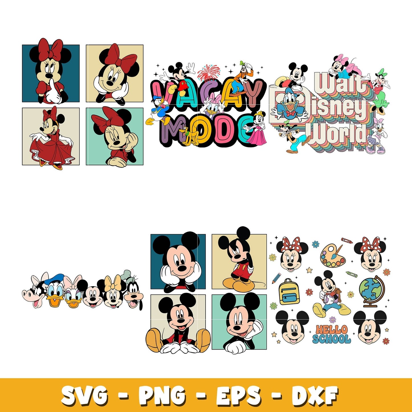 Mickey minie mouse and friens head bundle svg, Disney svg, Digital download