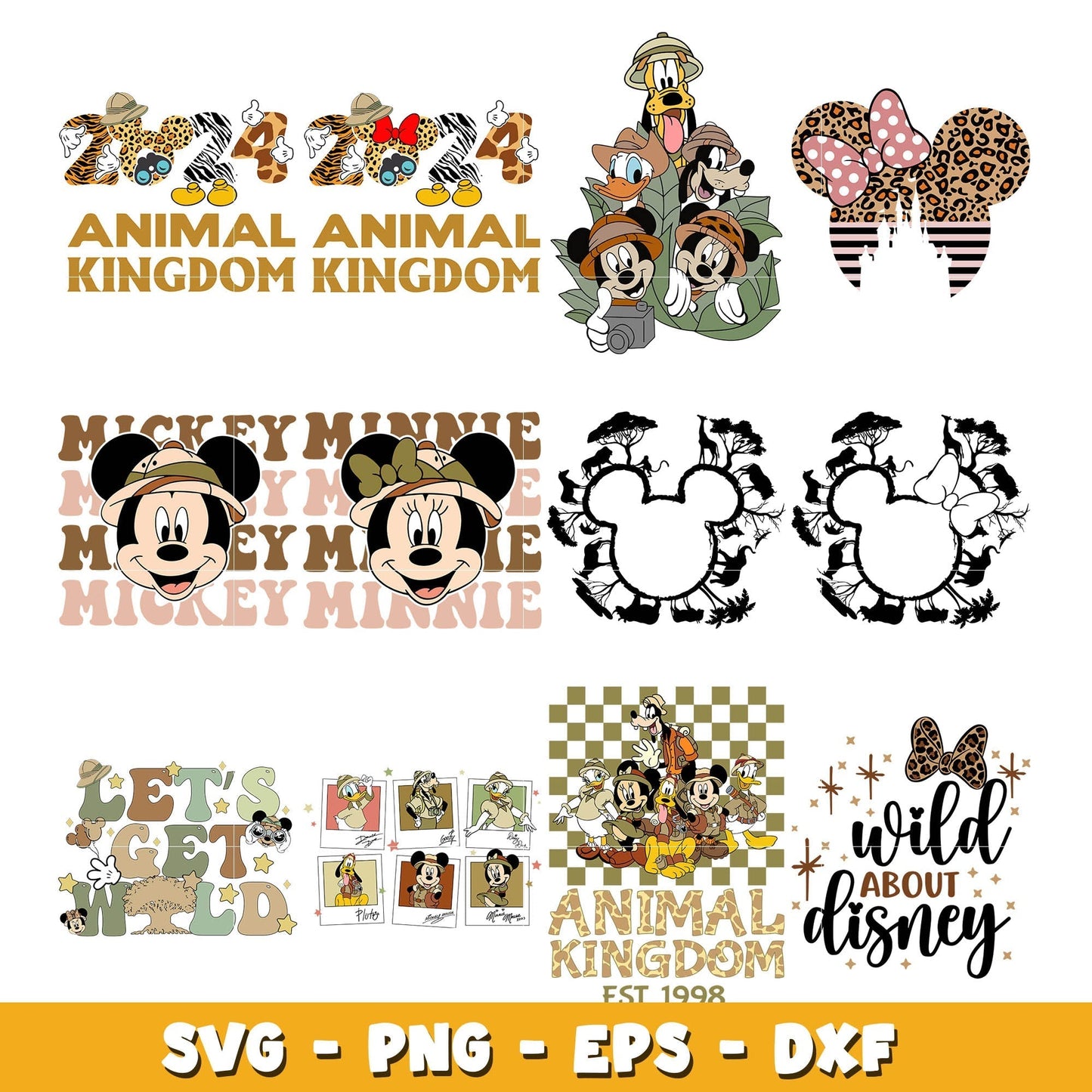 Mickey head wild animal bundle svg, Disney svg, Digital download