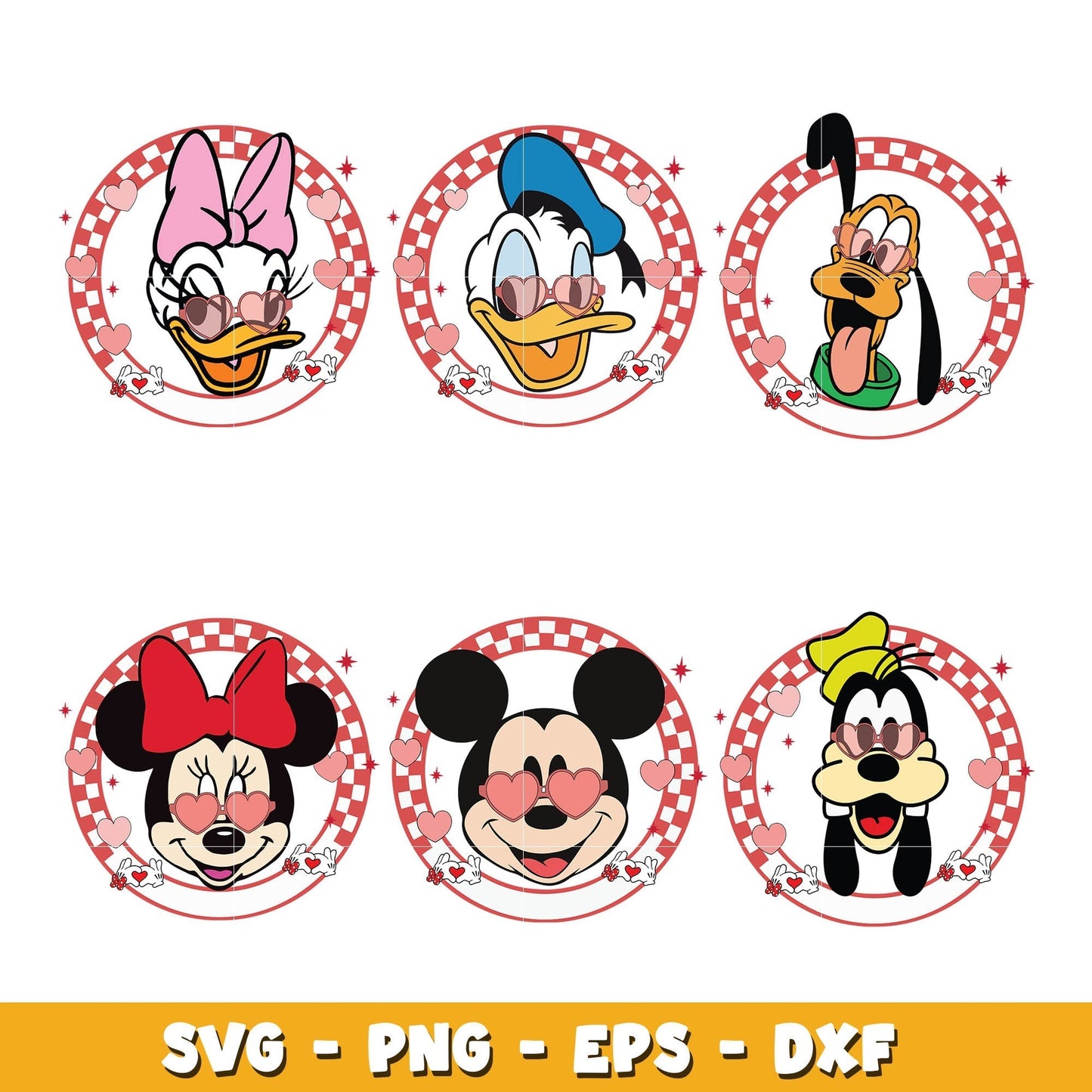 Mickey Mouse and friends Checkered Valentine bundle svg, Disney cartoon svg, Digital download