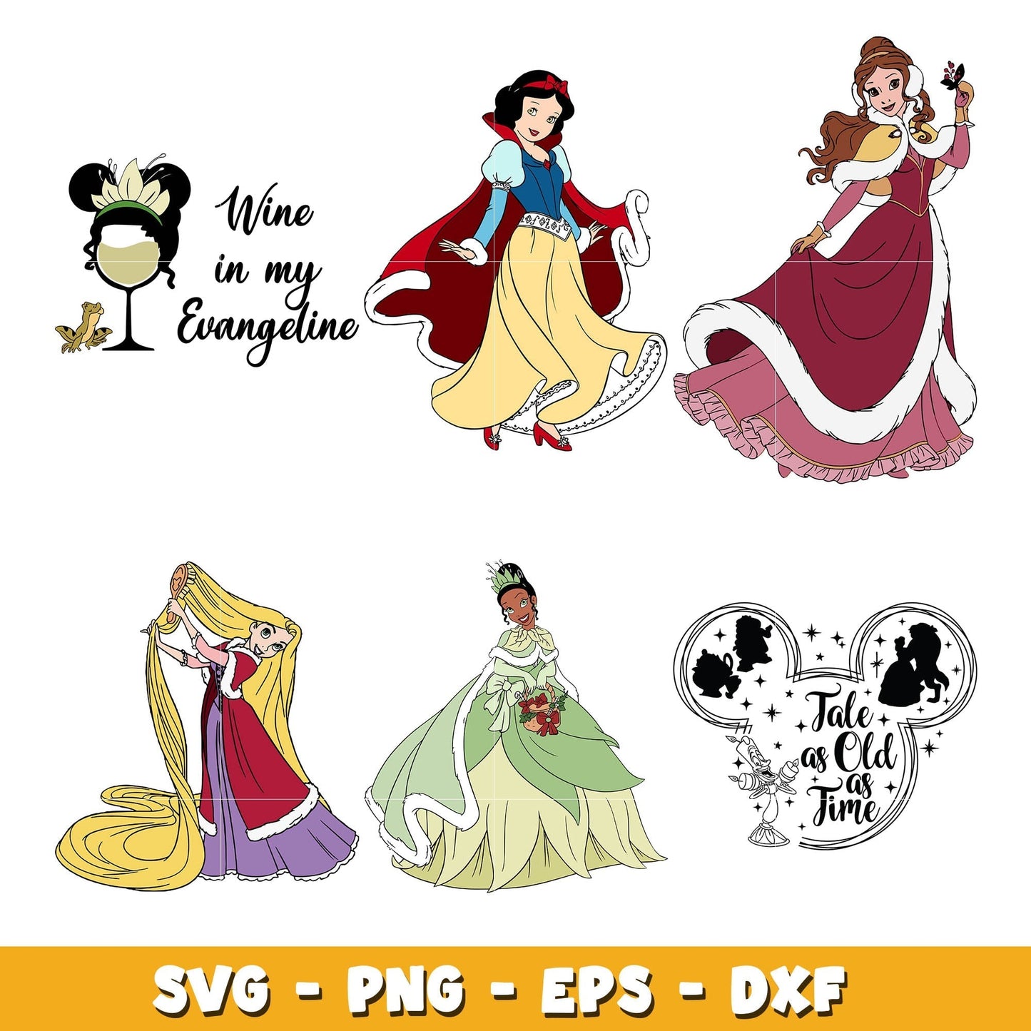 Princess disney characters female bundle svg, Princess svg, Disney cartoon svg, Digital download