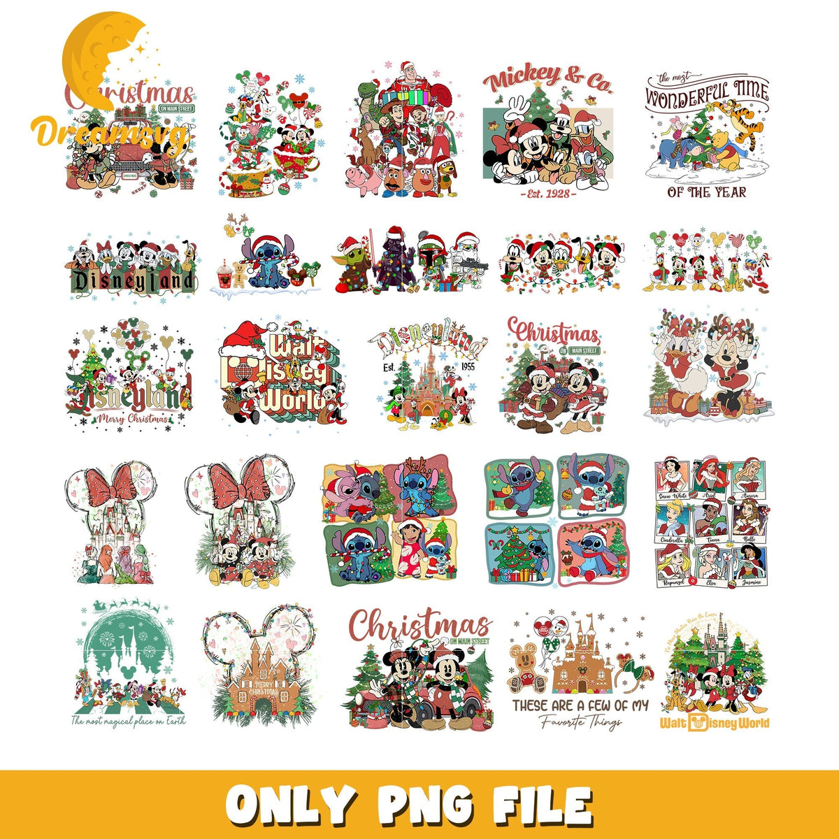 Mickey friends christmas on main street bundle png, disney christmas png