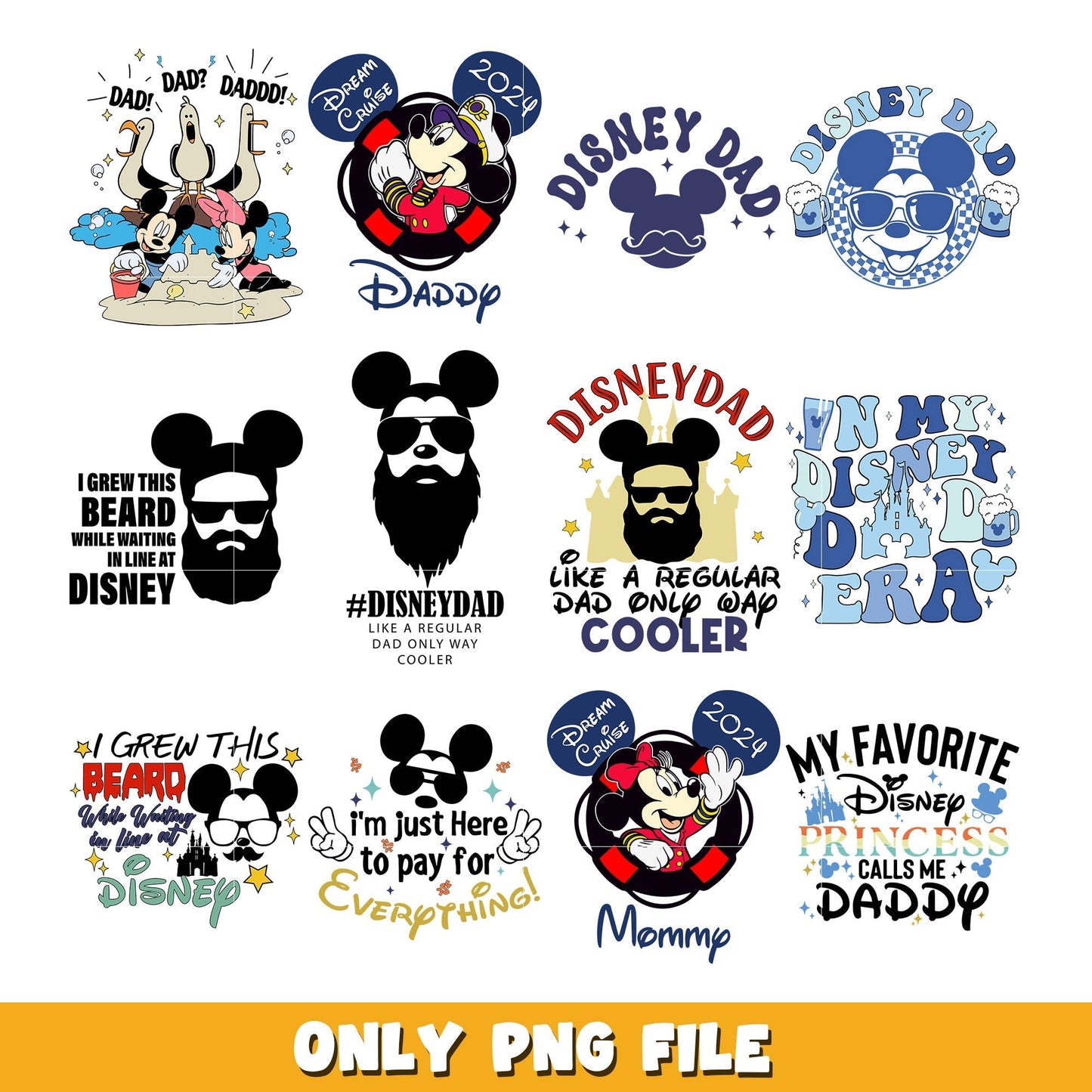 Minnie mickey mouse dad bundle png, Disney cartoon png, Digital download