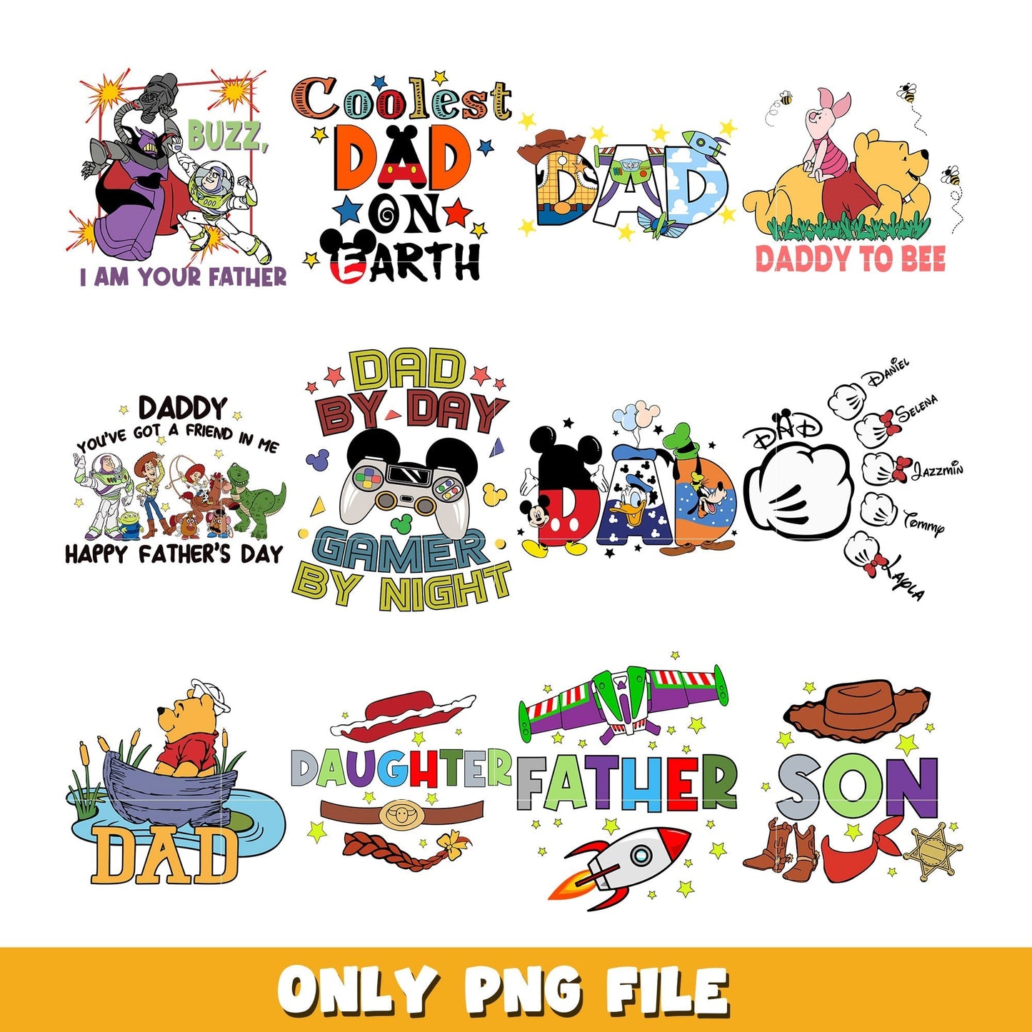 Dad Sublimation bundle png, Disney cartoon png, Digital download