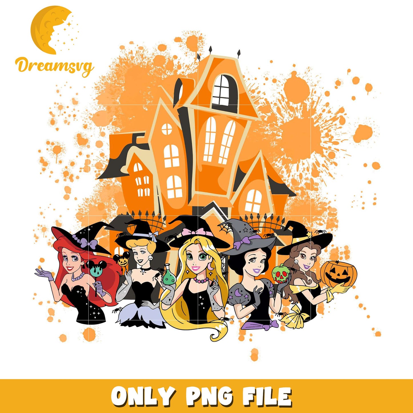 Disney princesses design png, halloween characters png, halloween design png