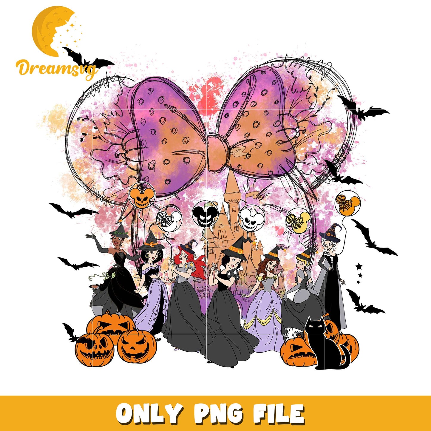 Disney princesses halloween png, halloween candy png, disney princess png